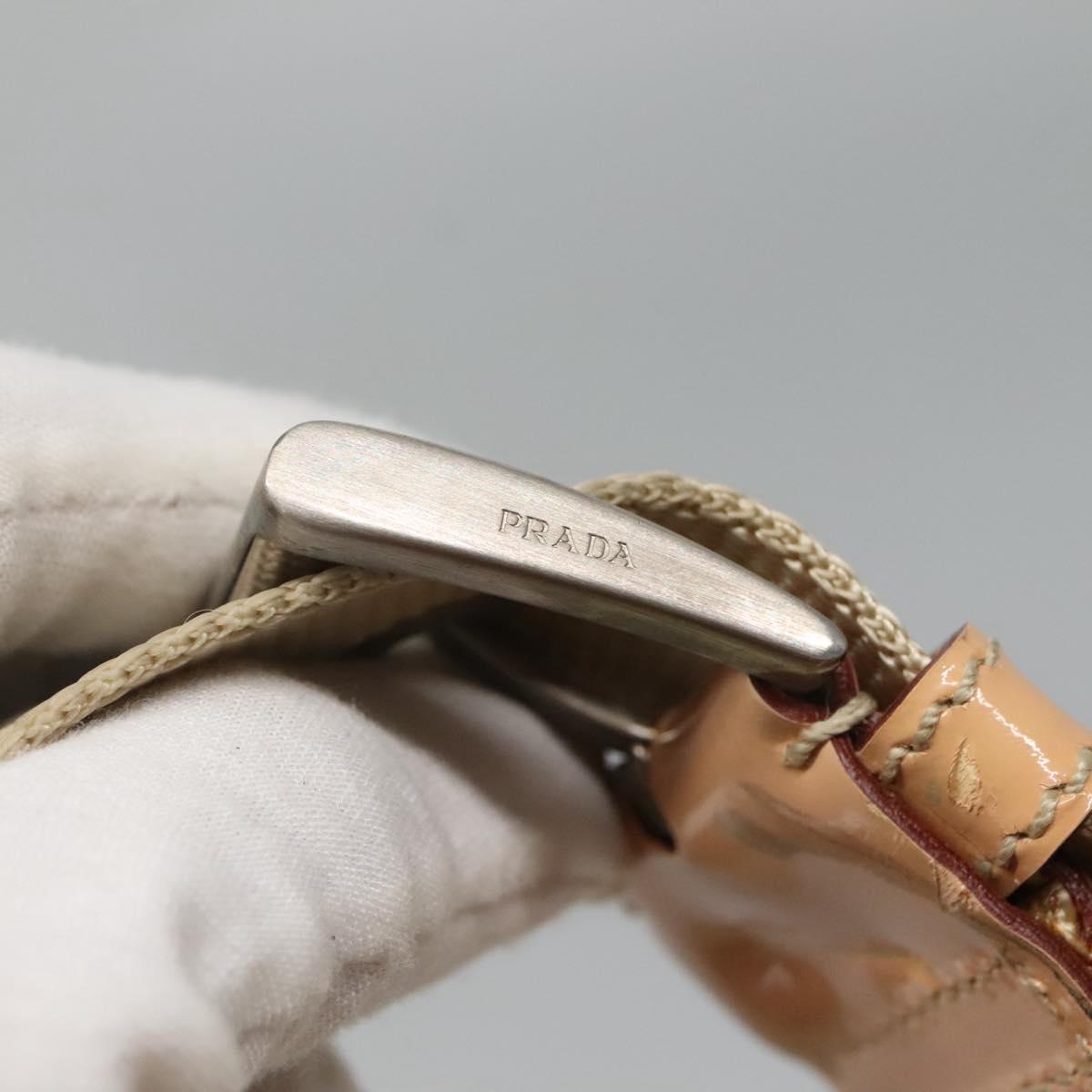 PRADA Shoulder Bag Nylon Beige Silver Auth 118296