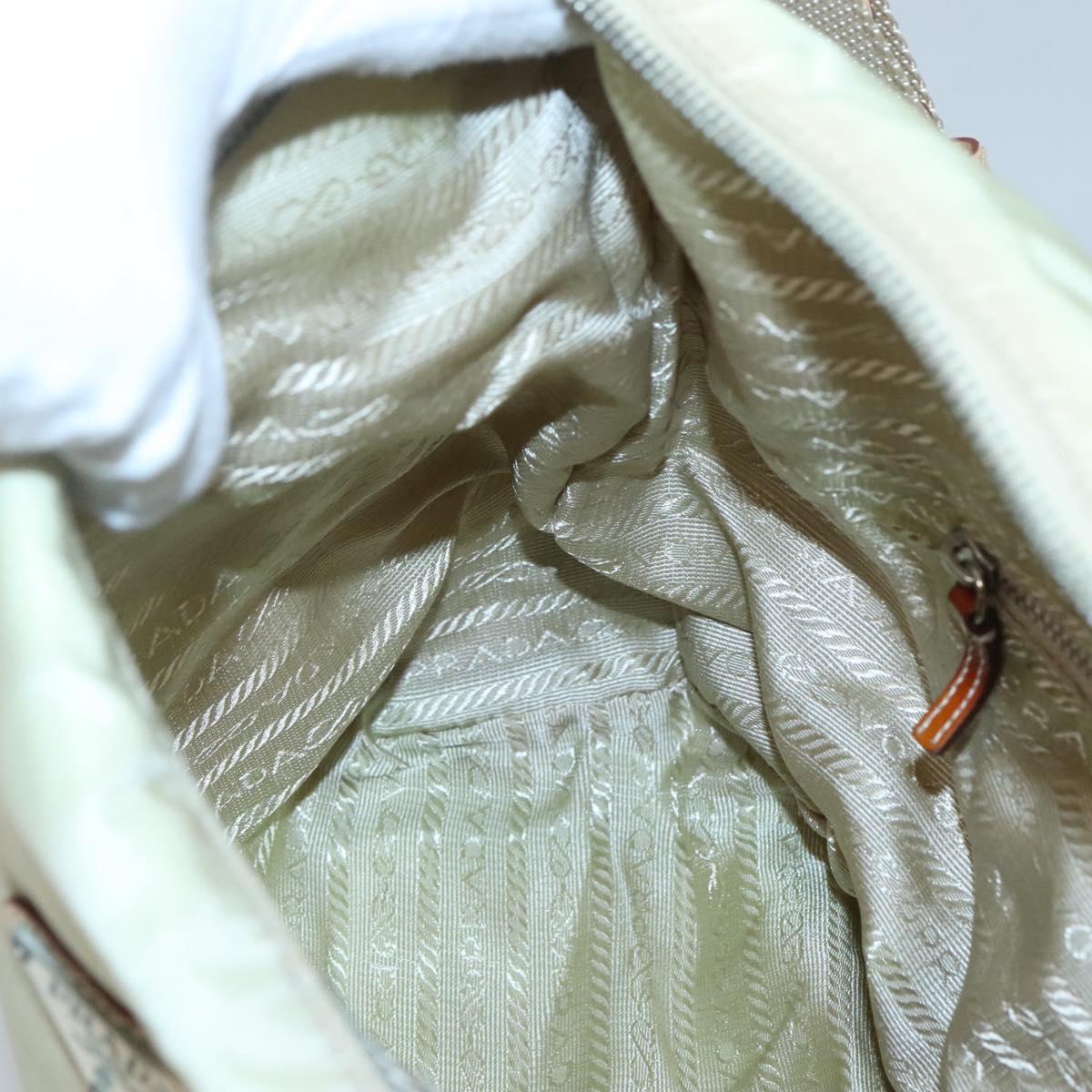 PRADA Shoulder Bag Nylon Beige Silver Auth 118296