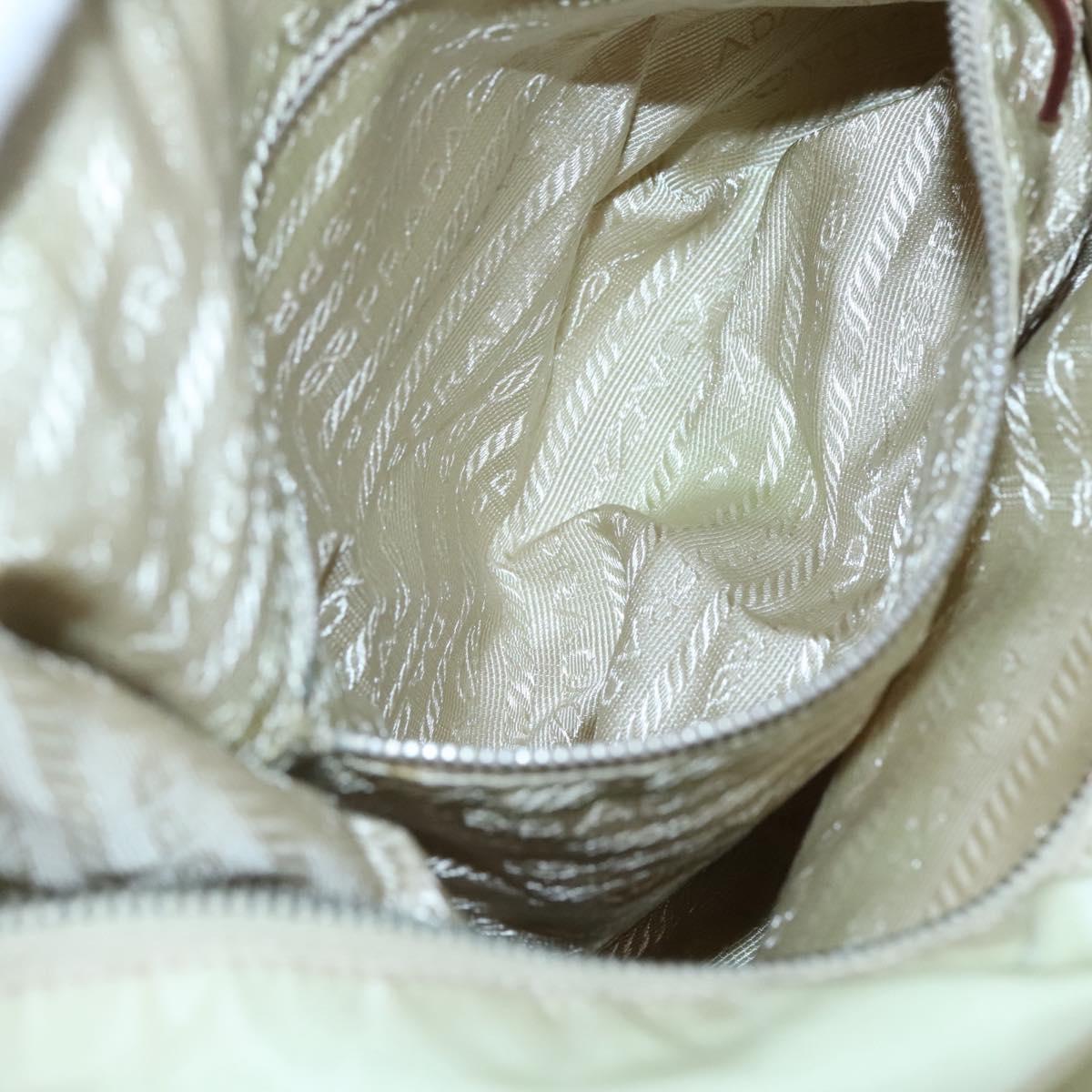 PRADA Shoulder Bag Nylon Beige Silver Auth 118296