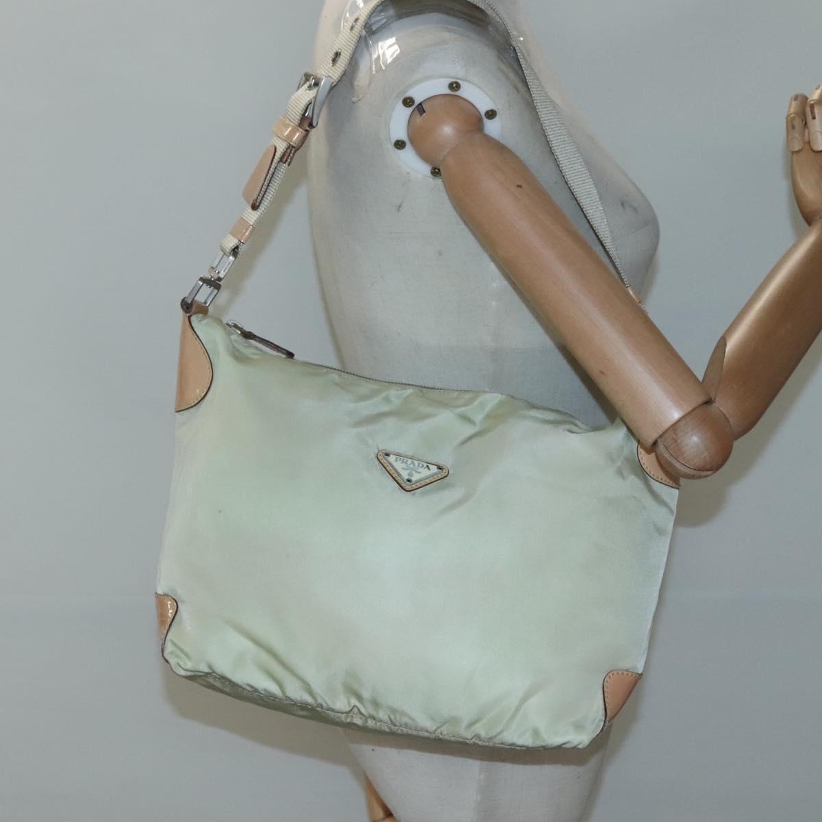 PRADA Shoulder Bag Nylon Beige Silver Auth 118296
