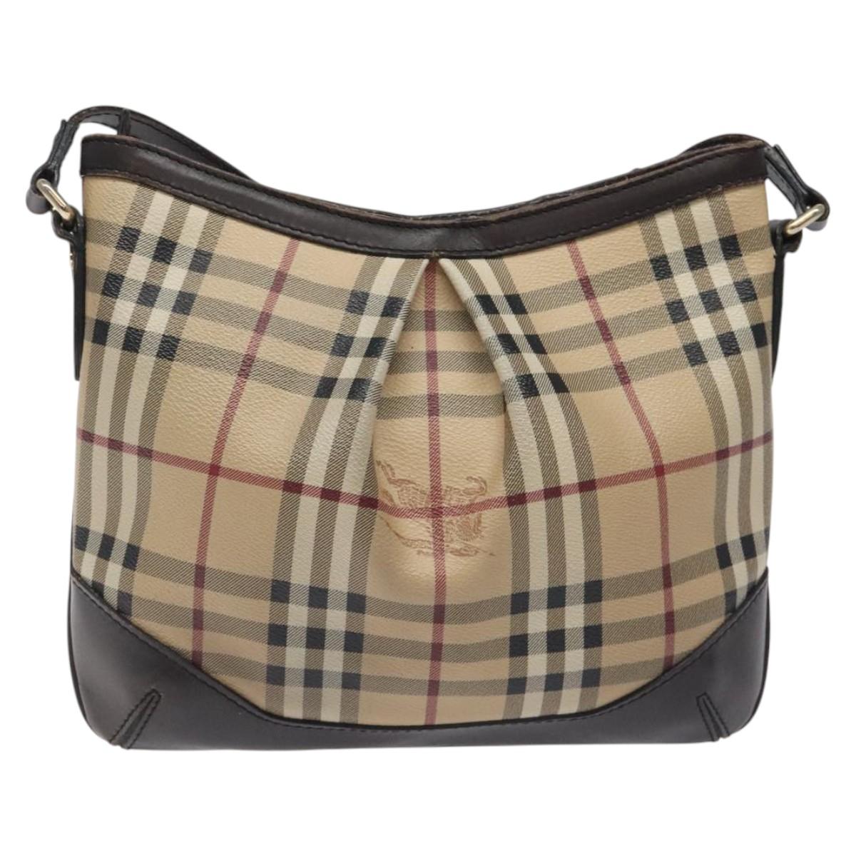 BURBERRY Nova Check Shoulder Bag PVC Beige Gold Auth 118306