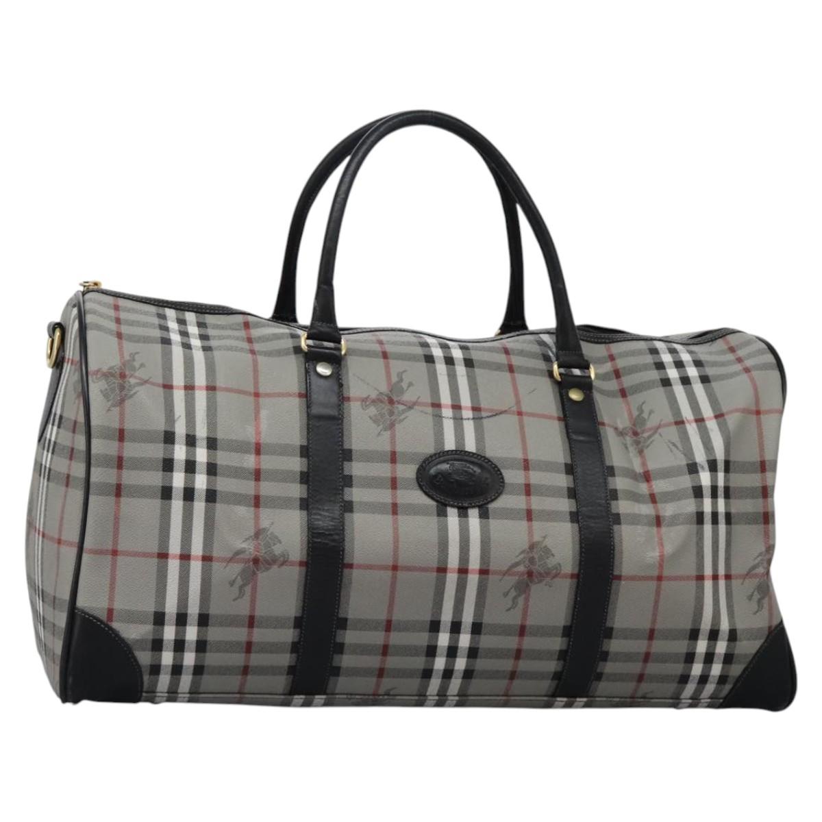 Burberrys Nova Check Boston Bag PVC Gray Gold Auth 118312