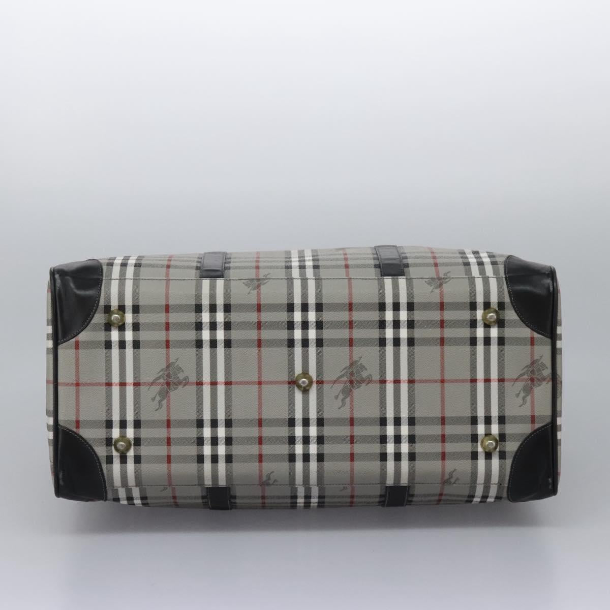 Burberrys Nova Check Boston Bag PVC Gray Gold Auth 118312