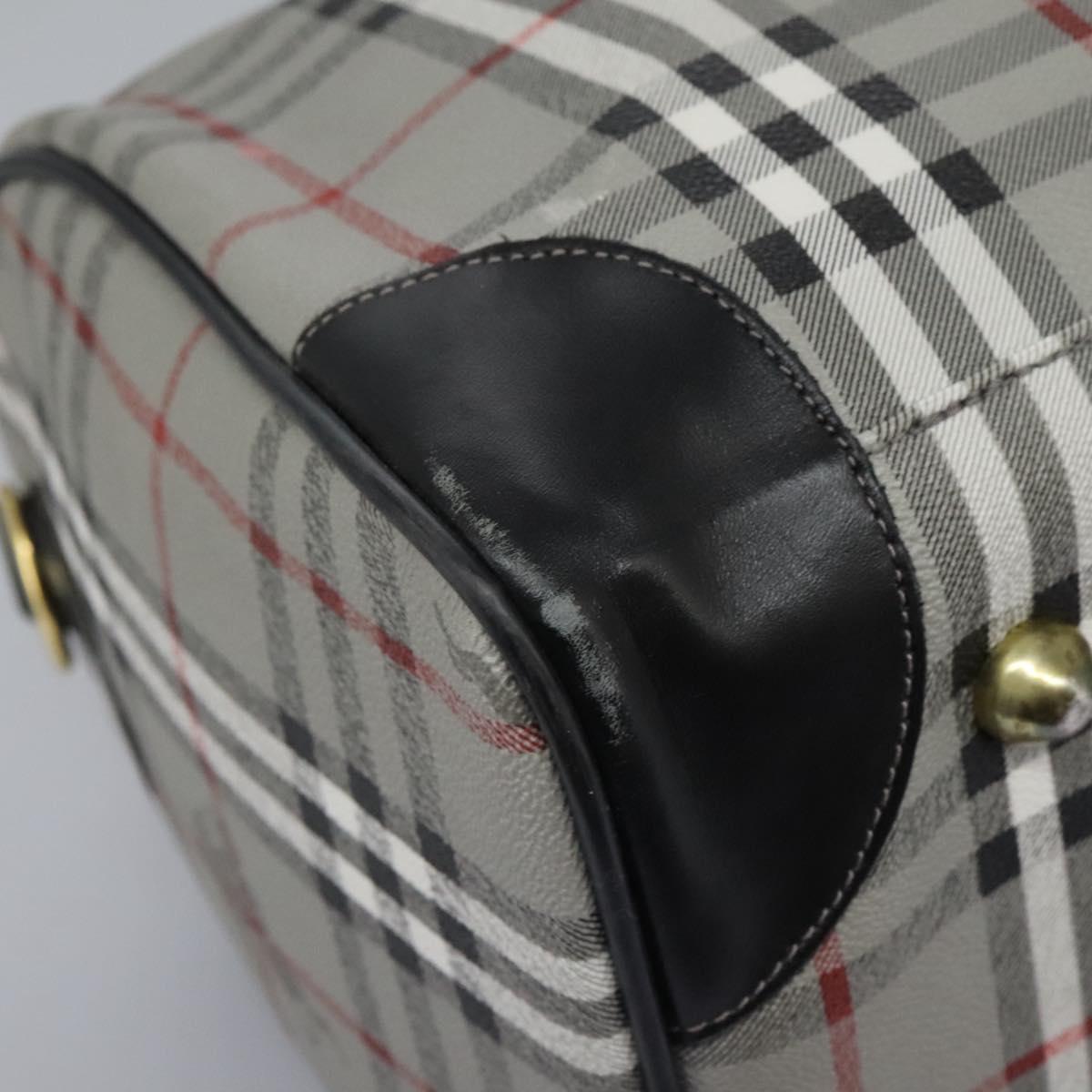 Burberrys Nova Check Boston Bag PVC Gray Gold Auth 118312