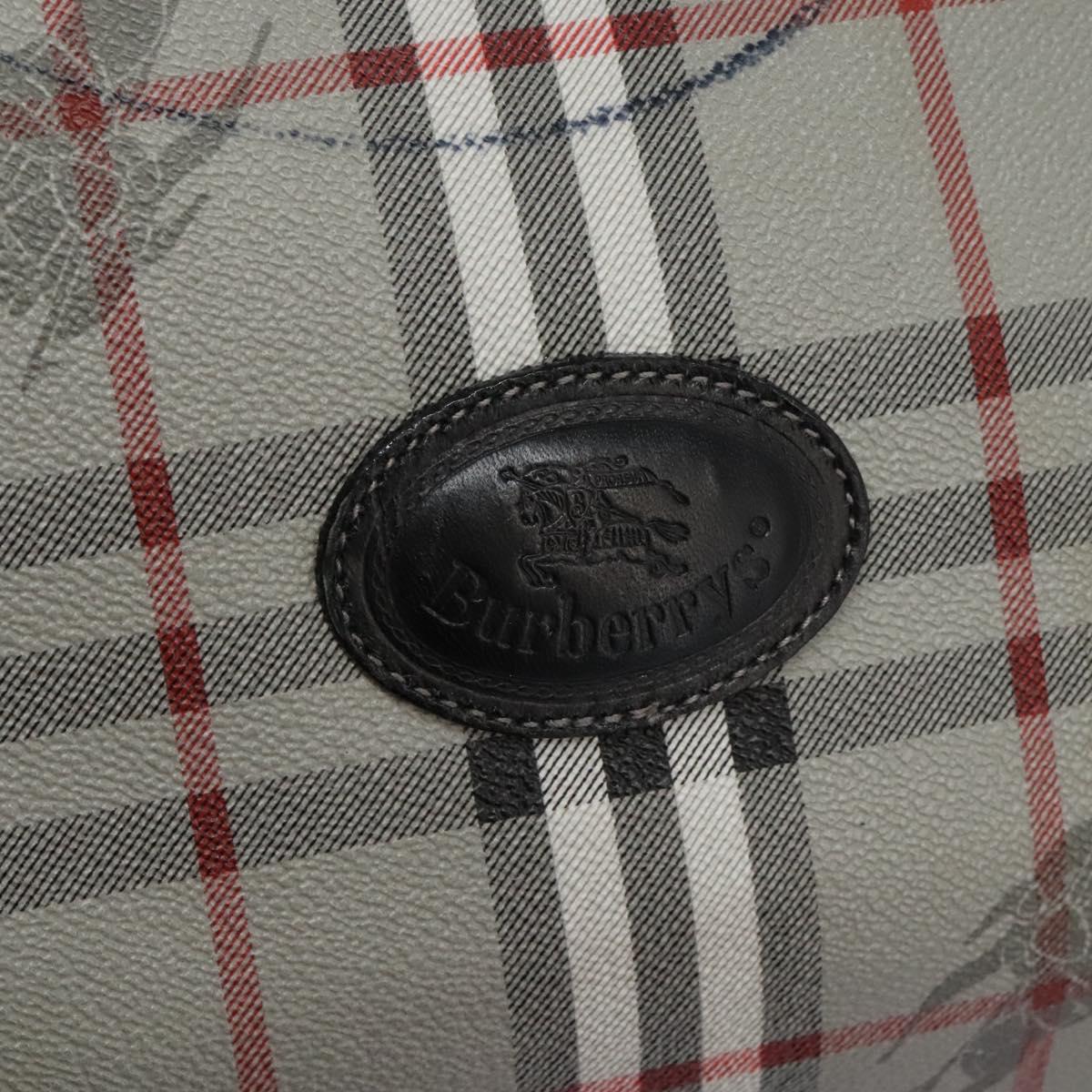 Burberrys Nova Check Boston Bag PVC Gray Gold Auth 118312