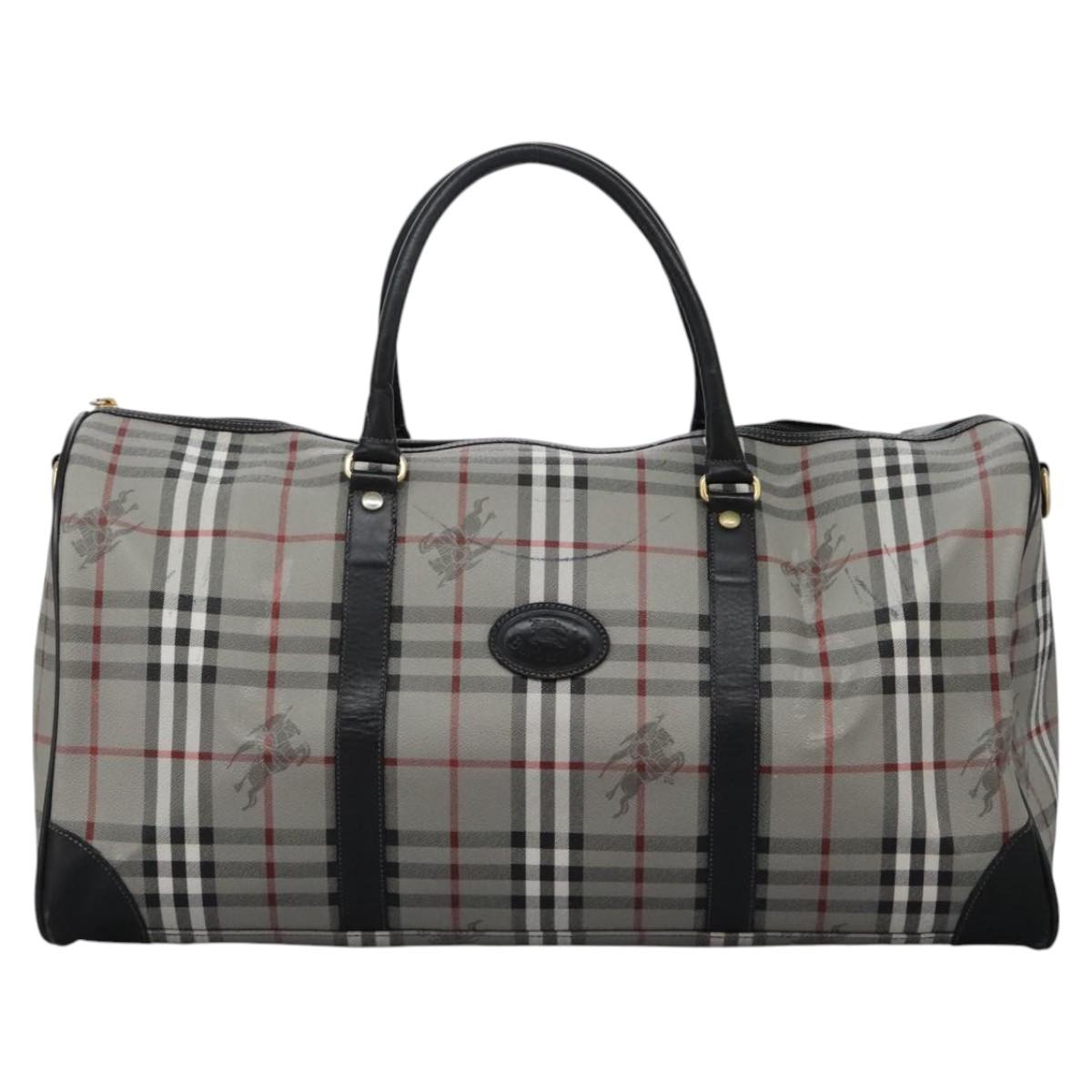 Burberrys Nova Check Boston Bag PVC Gray Gold Auth 118312