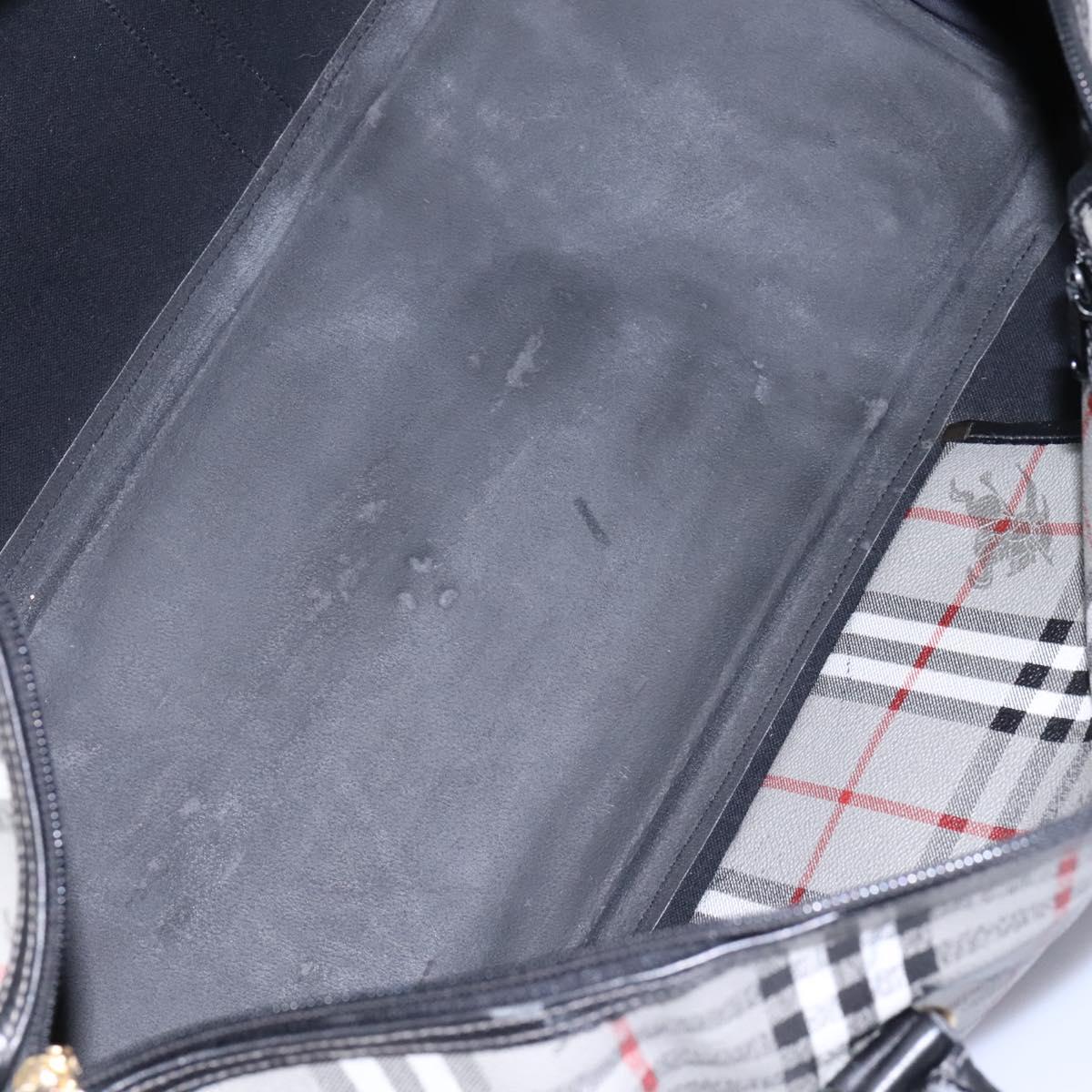 Burberrys Nova Check Boston Bag PVC Gray Gold Auth 118312