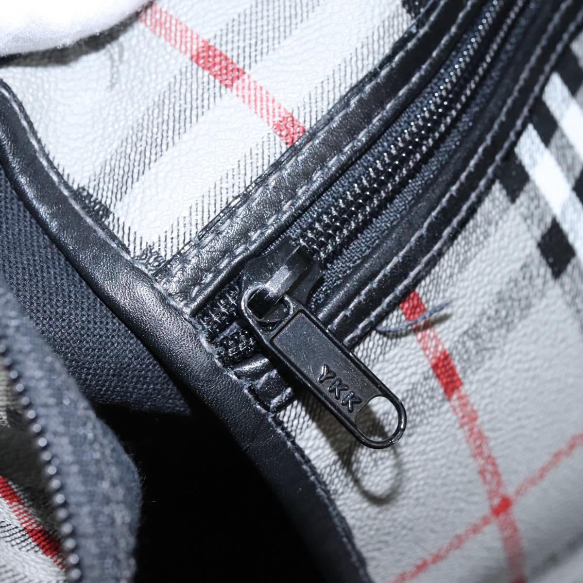 Burberrys Nova Check Boston Bag PVC Gray Gold Auth 118312