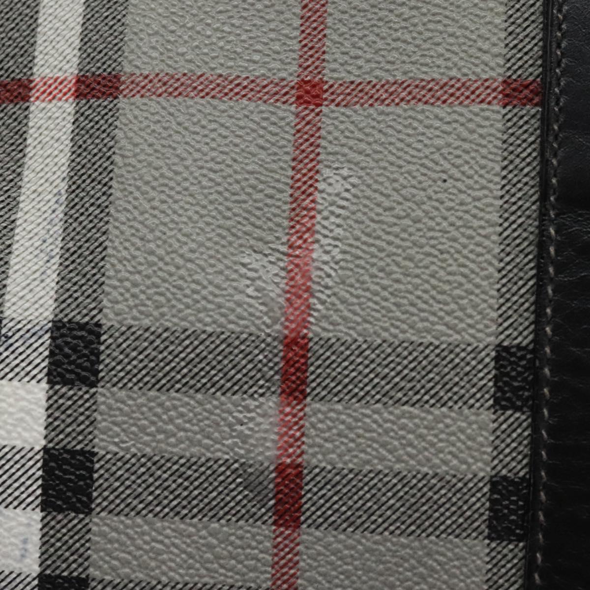 Burberrys Nova Check Boston Bag PVC Gray Gold Auth 118312