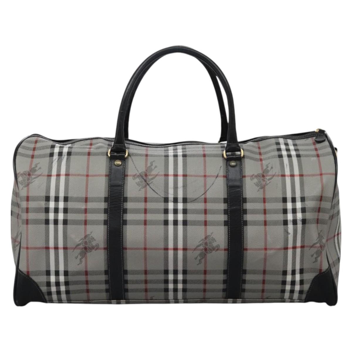 Burberrys Nova Check Boston Bag PVC Gray Gold Auth 118312