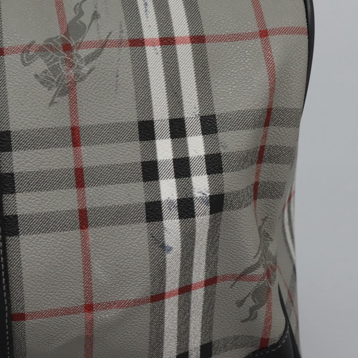 Burberrys Nova Check Boston Bag PVC Gray Gold Auth 118312