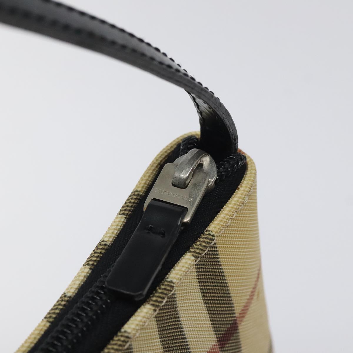 BURBERRY Nova Check Accessory Pouch PVC Beige Silver Auth 118331