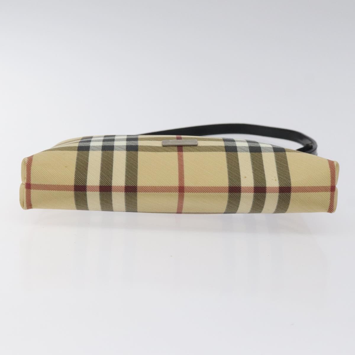 BURBERRY Nova Check Accessory Pouch PVC Beige Silver Auth 118331