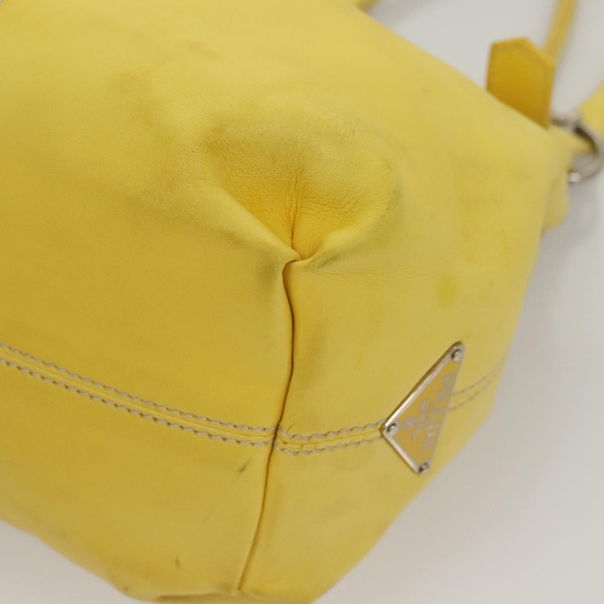 PRADA Hand Bag Leather Yellow Silver Auth 118333