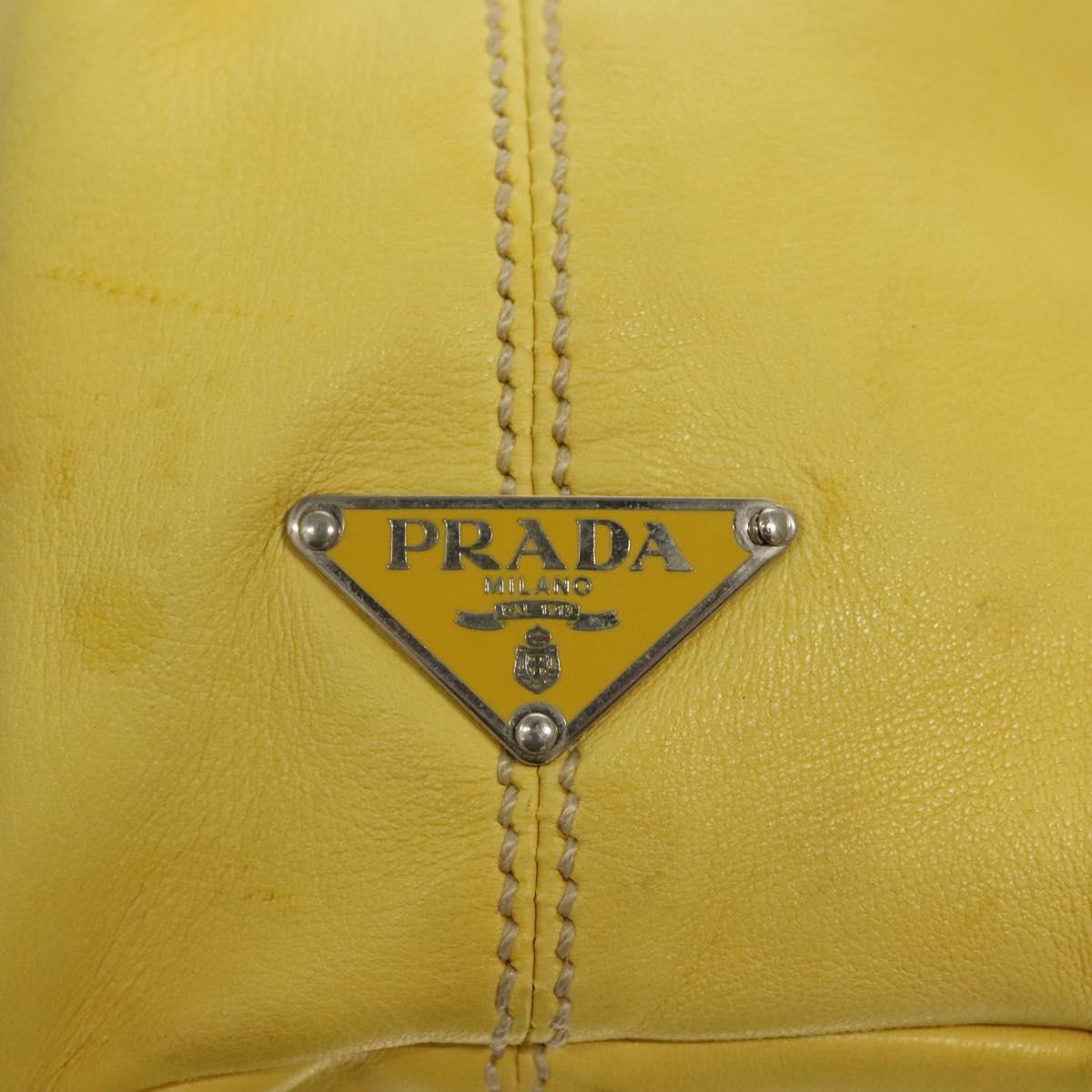 PRADA Hand Bag Leather Yellow Silver Auth 118333