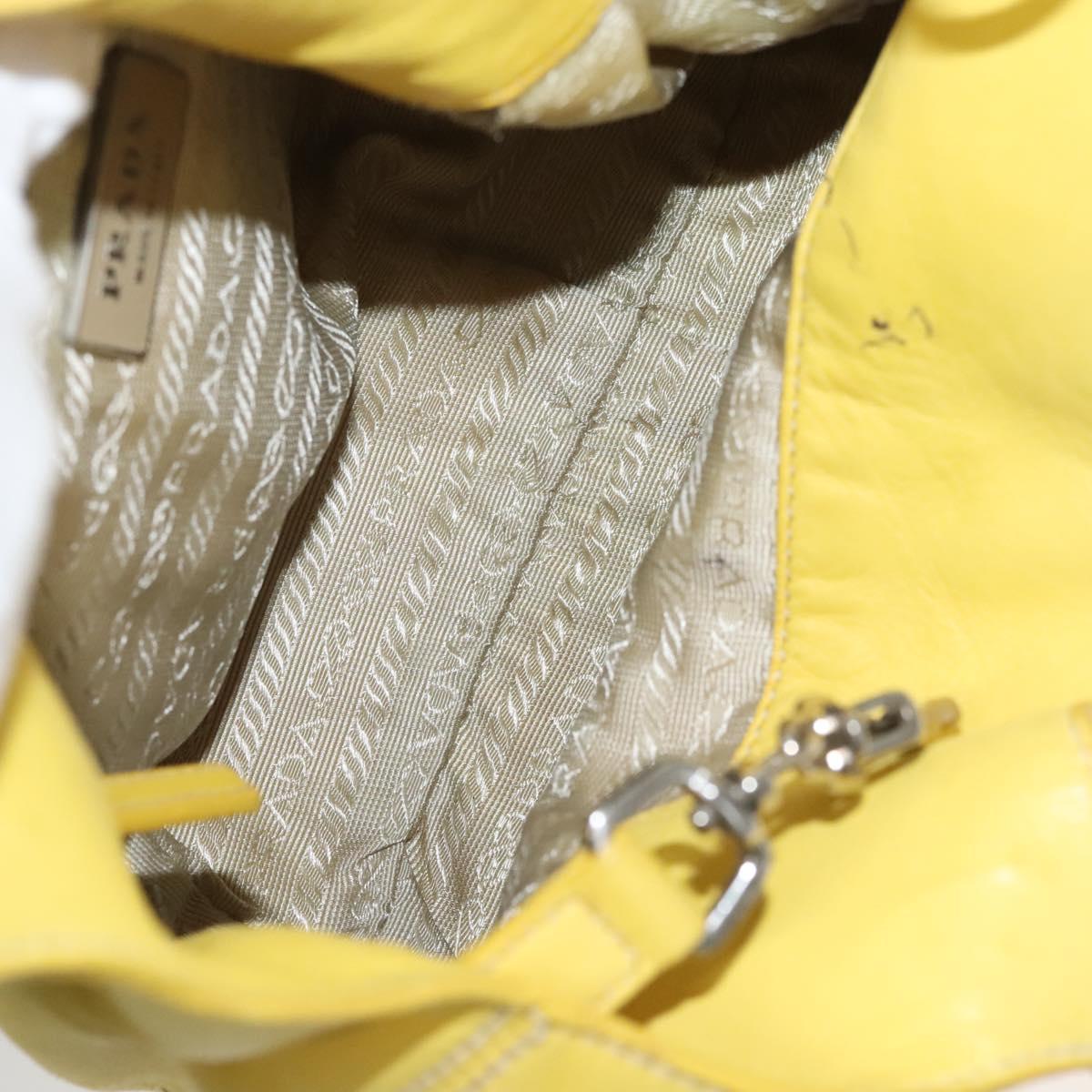 PRADA Hand Bag Leather Yellow Silver Auth 118333