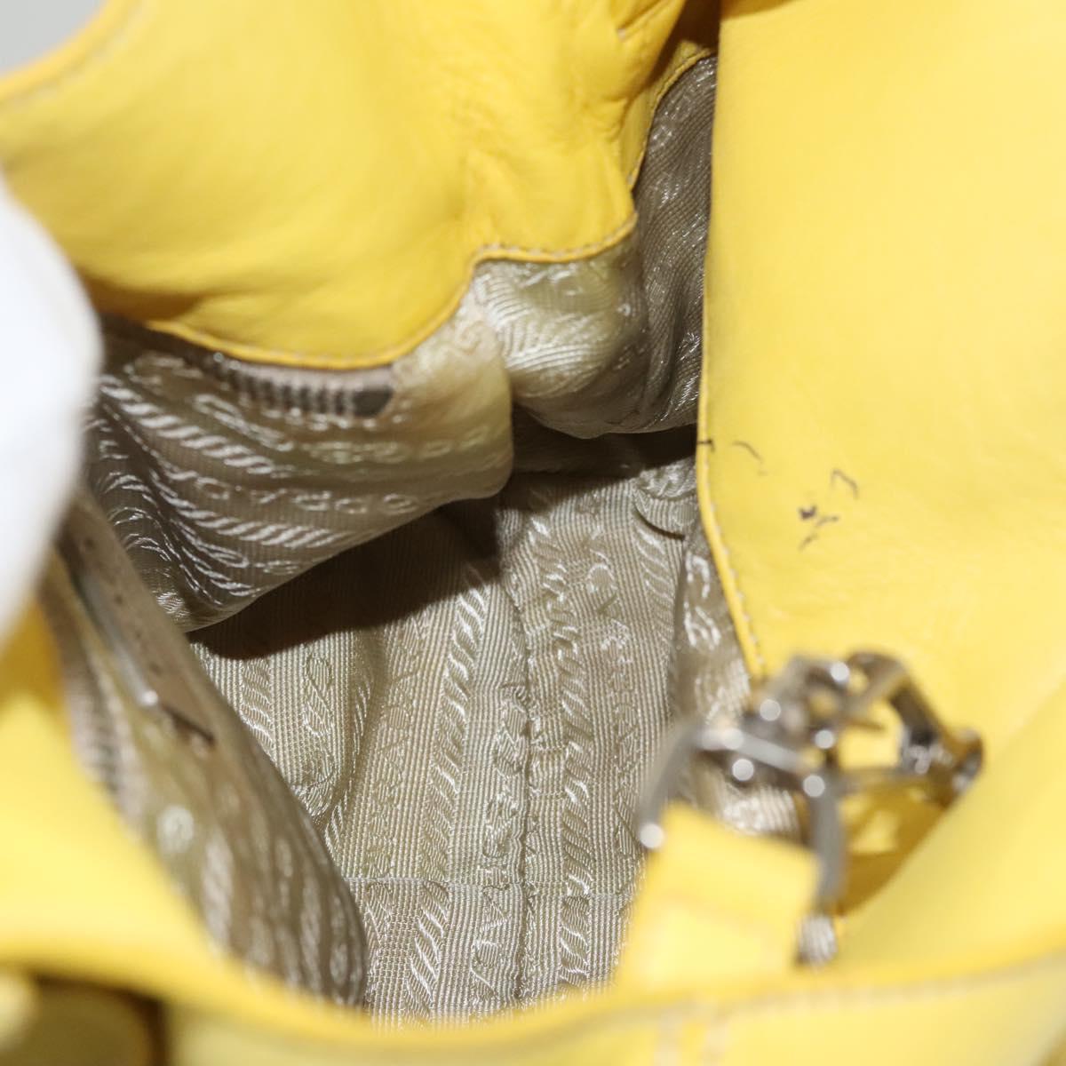 PRADA Hand Bag Leather Yellow Silver Auth 118333