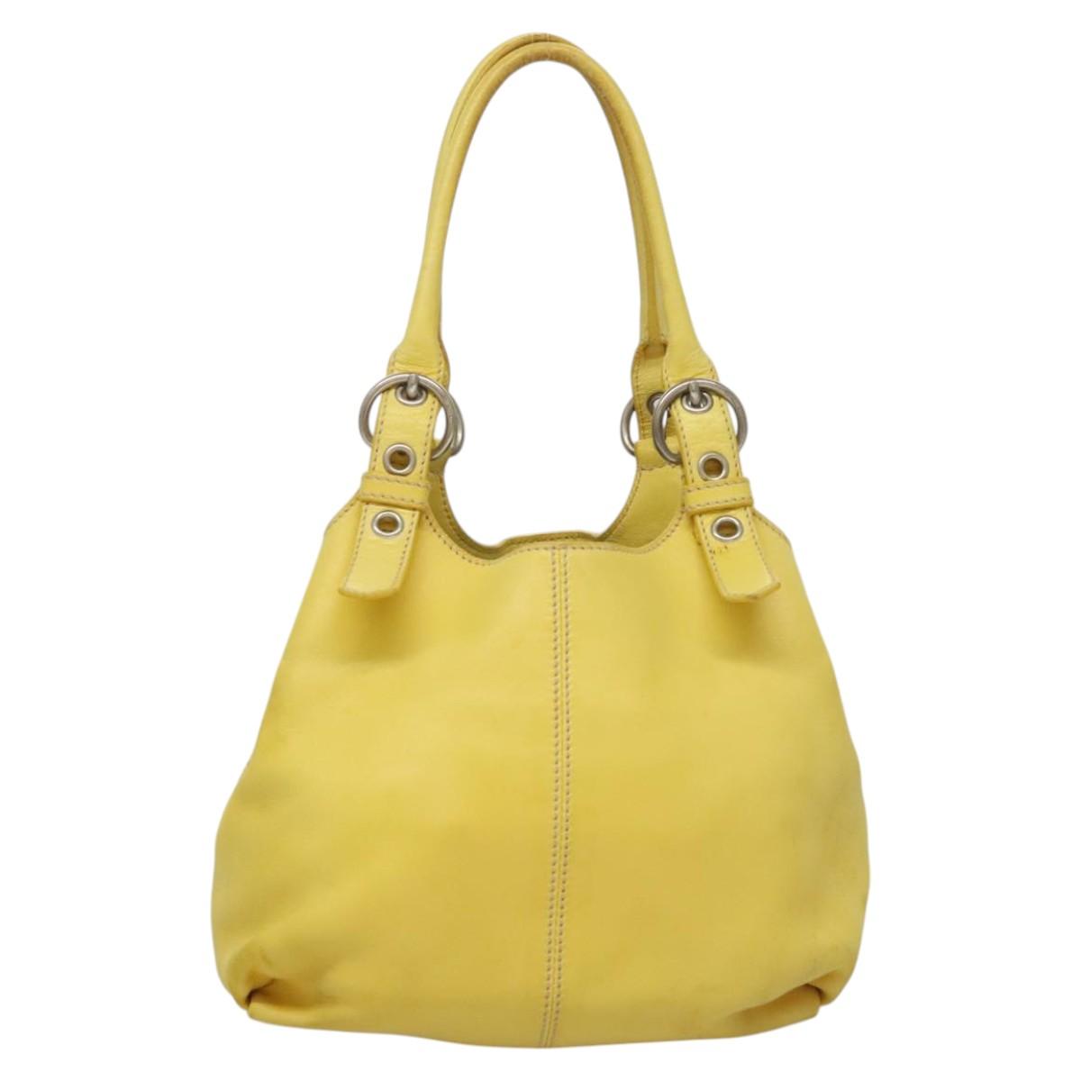 PRADA Hand Bag Leather Yellow Silver Auth 118333