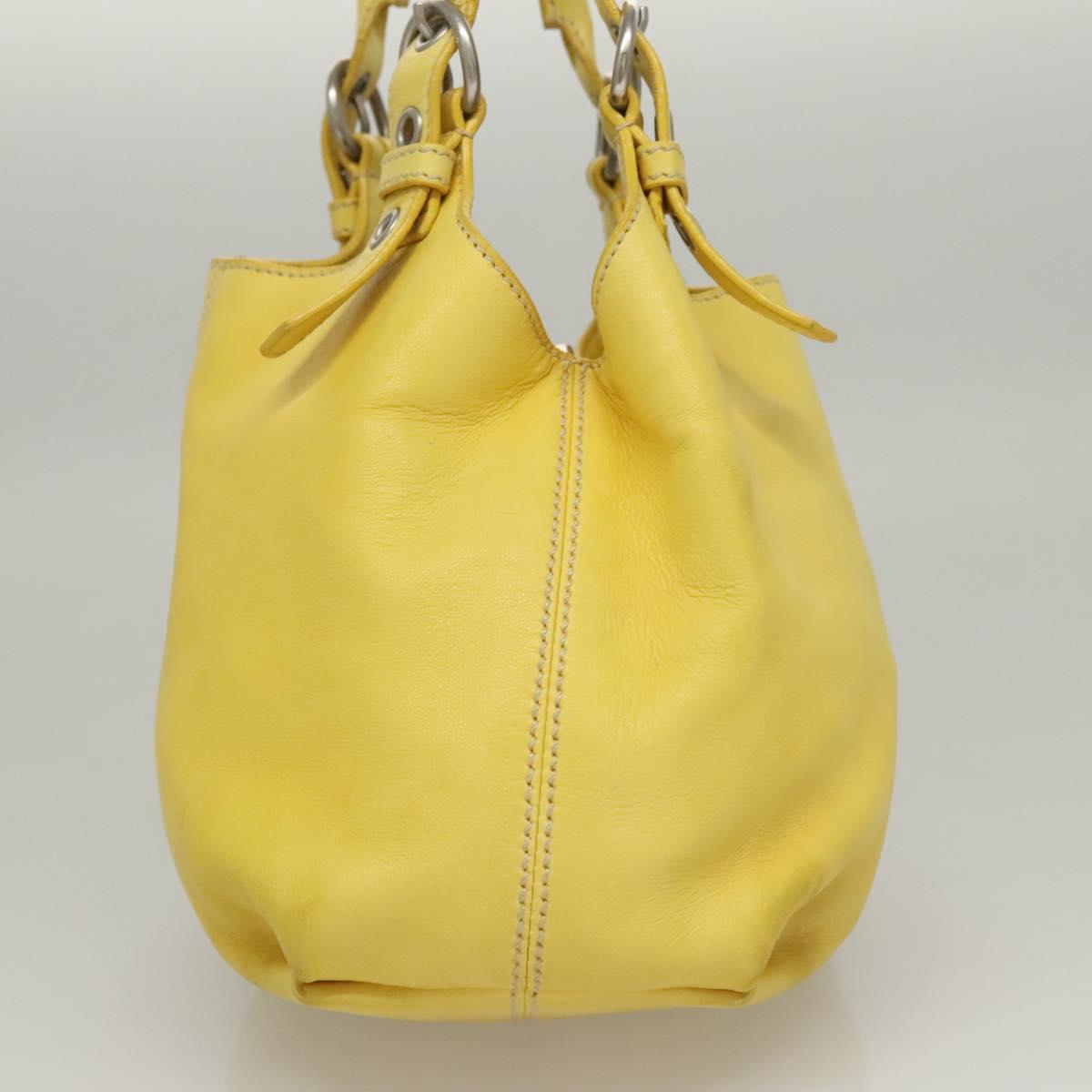 PRADA Hand Bag Leather Yellow Silver Auth 118333