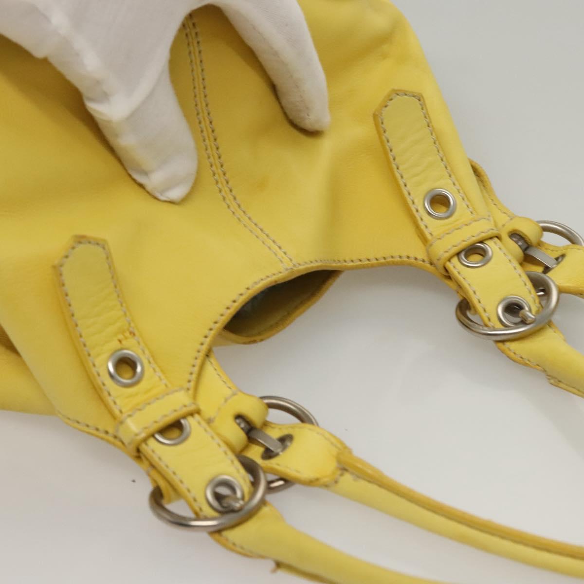 PRADA Hand Bag Leather Yellow Silver Auth 118333