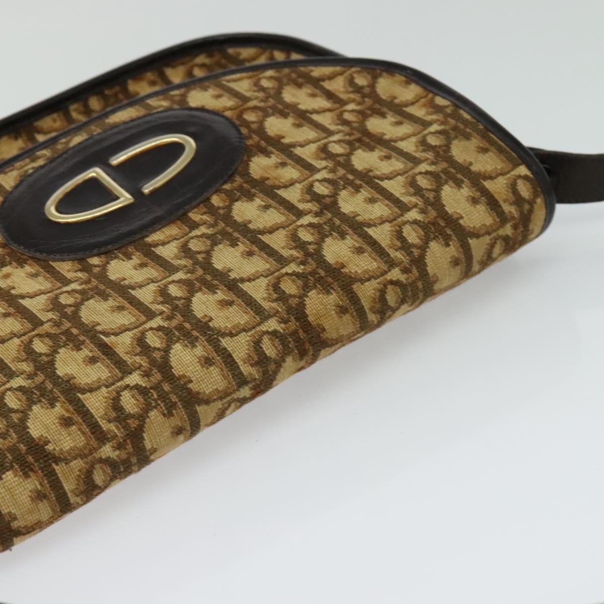 Christian Dior Trotter Canvas Shoulder Bag Brown Gold Auth 118335
