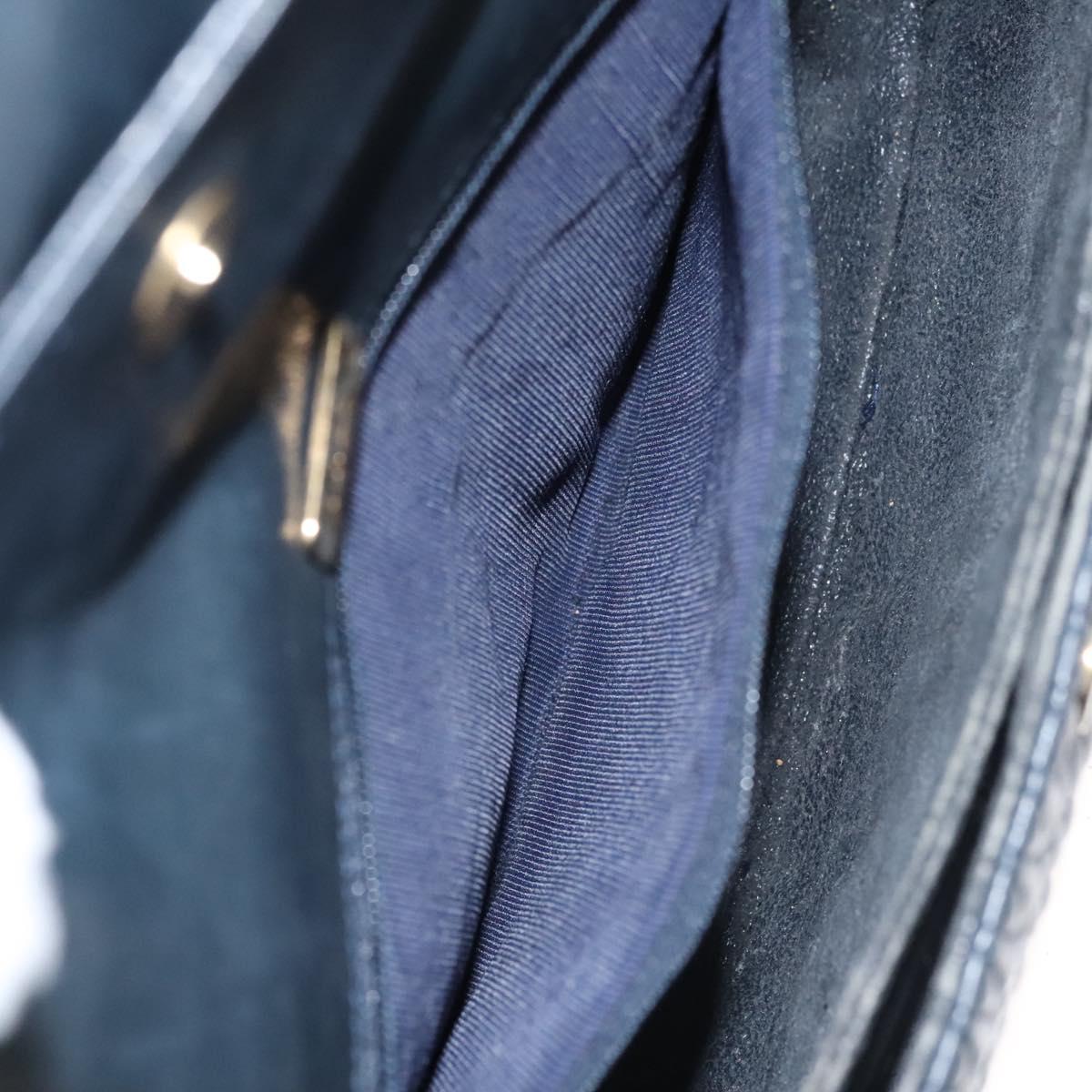 BALLY Chain Shoulder Bag Leather Navy Gold Auth 118337