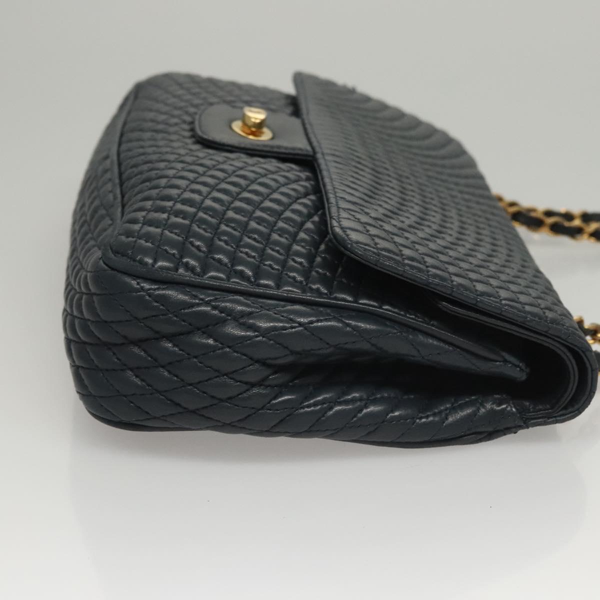 BALLY Chain Shoulder Bag Leather Navy Gold Auth 118337