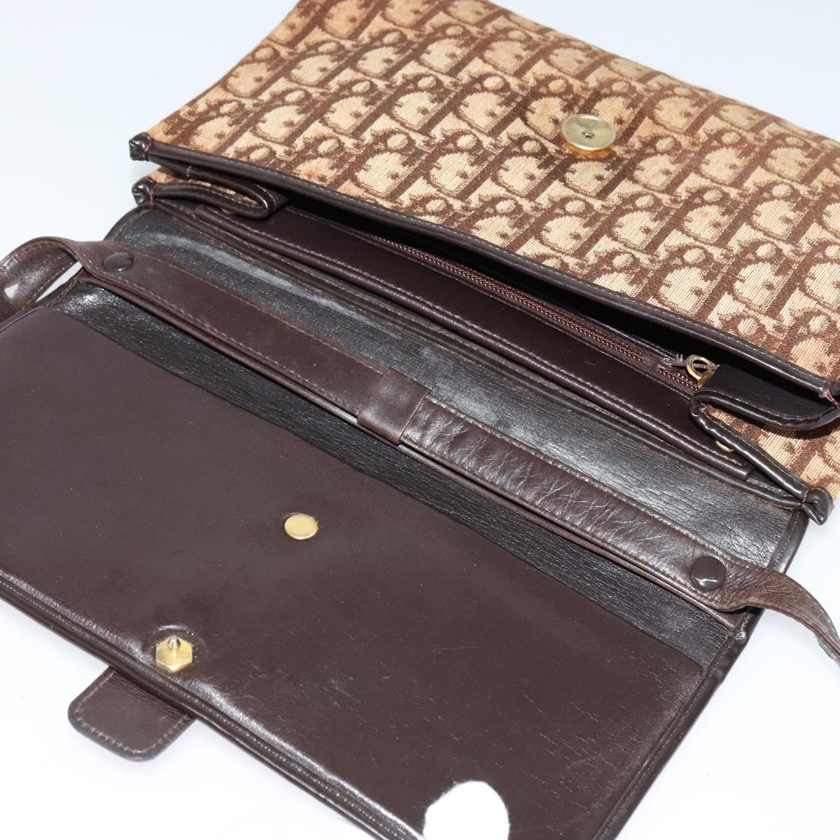 Christian Dior Trotter Canvas Shoulder Bag Brown Gold Auth 118343