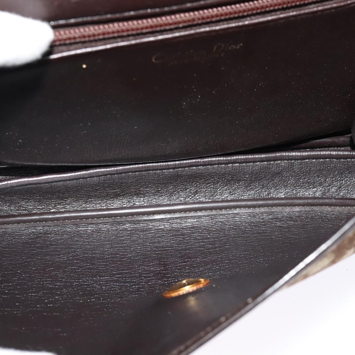 Christian Dior Trotter Canvas Shoulder Bag Brown Gold Auth 118343