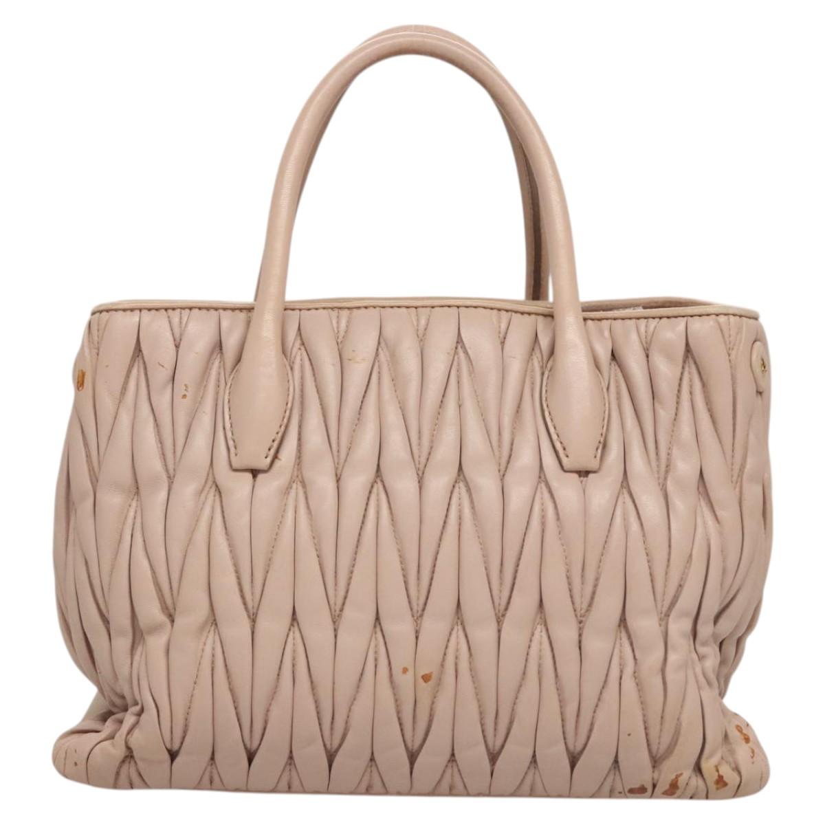 Miu Miu Matelasse Hand Bag Leather 2way Pink Gold Auth 118344