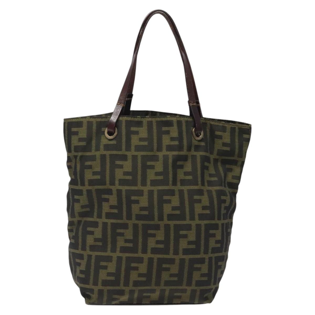 FENDI Zucca Canvas Hand Bag Black Brown Auth 118346