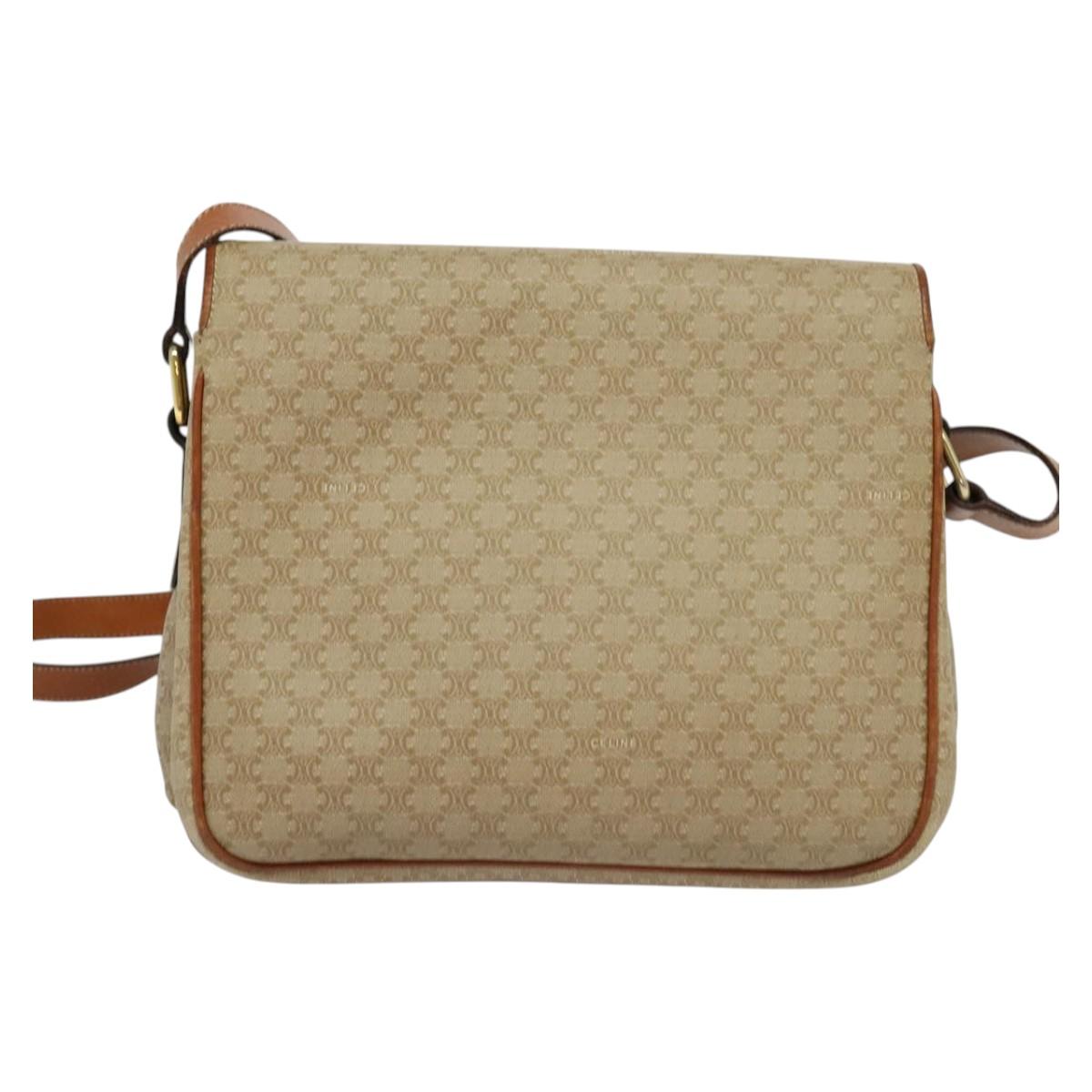 CELINE Macadam Canvas Shoulder Bag PVC Beige Gold Auth 118350