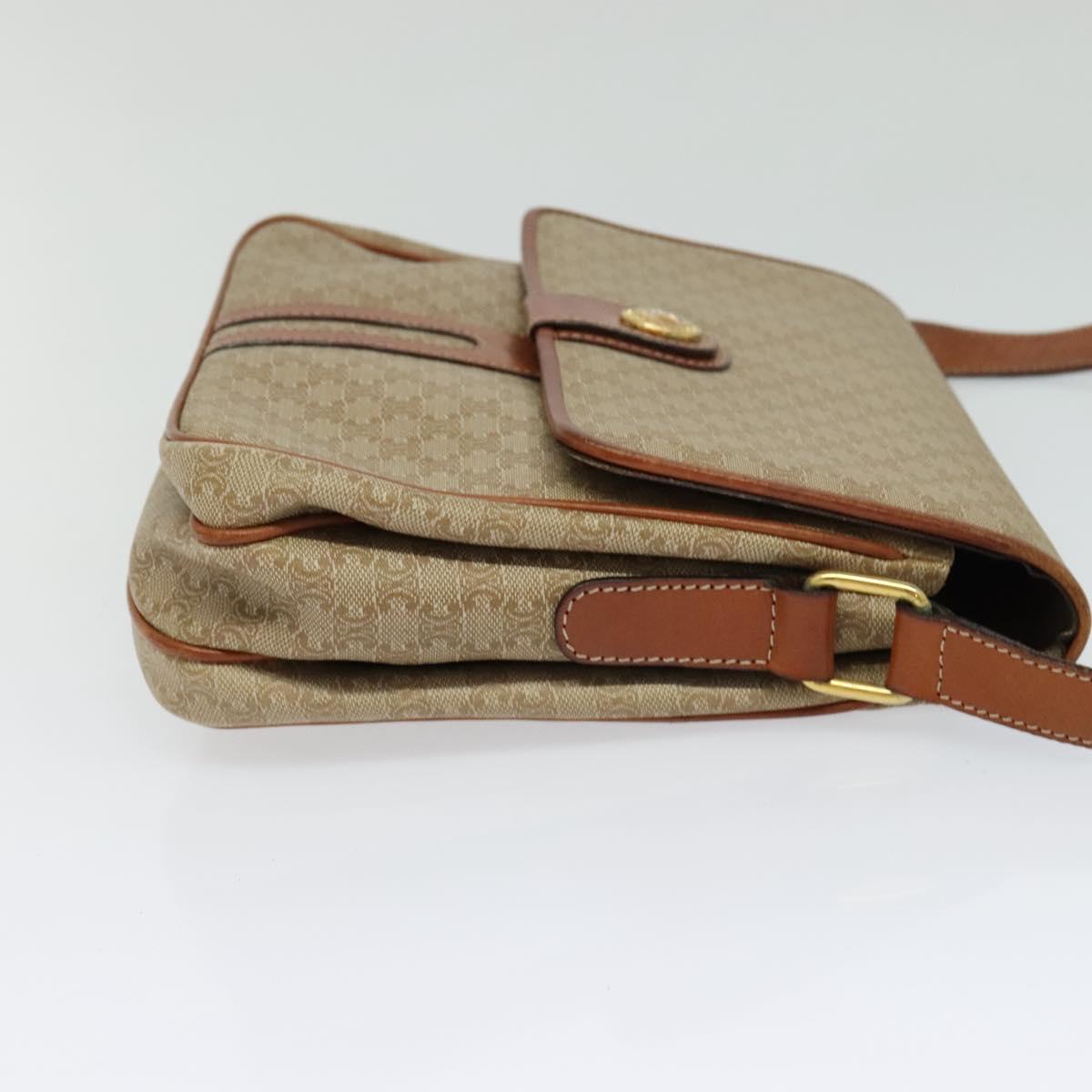 CELINE Macadam Canvas Shoulder Bag PVC Beige Gold Auth 118350