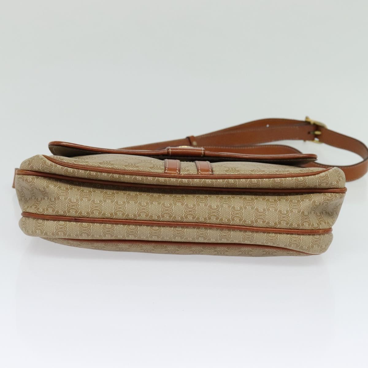 CELINE Macadam Canvas Shoulder Bag PVC Beige Gold Auth 118350