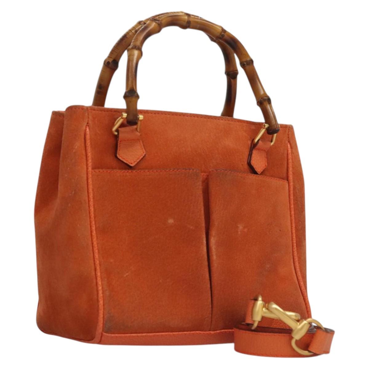 GUCCI Bamboo Hand Bag Suede 2way Orange Gold 000 123 0316 Auth 118353