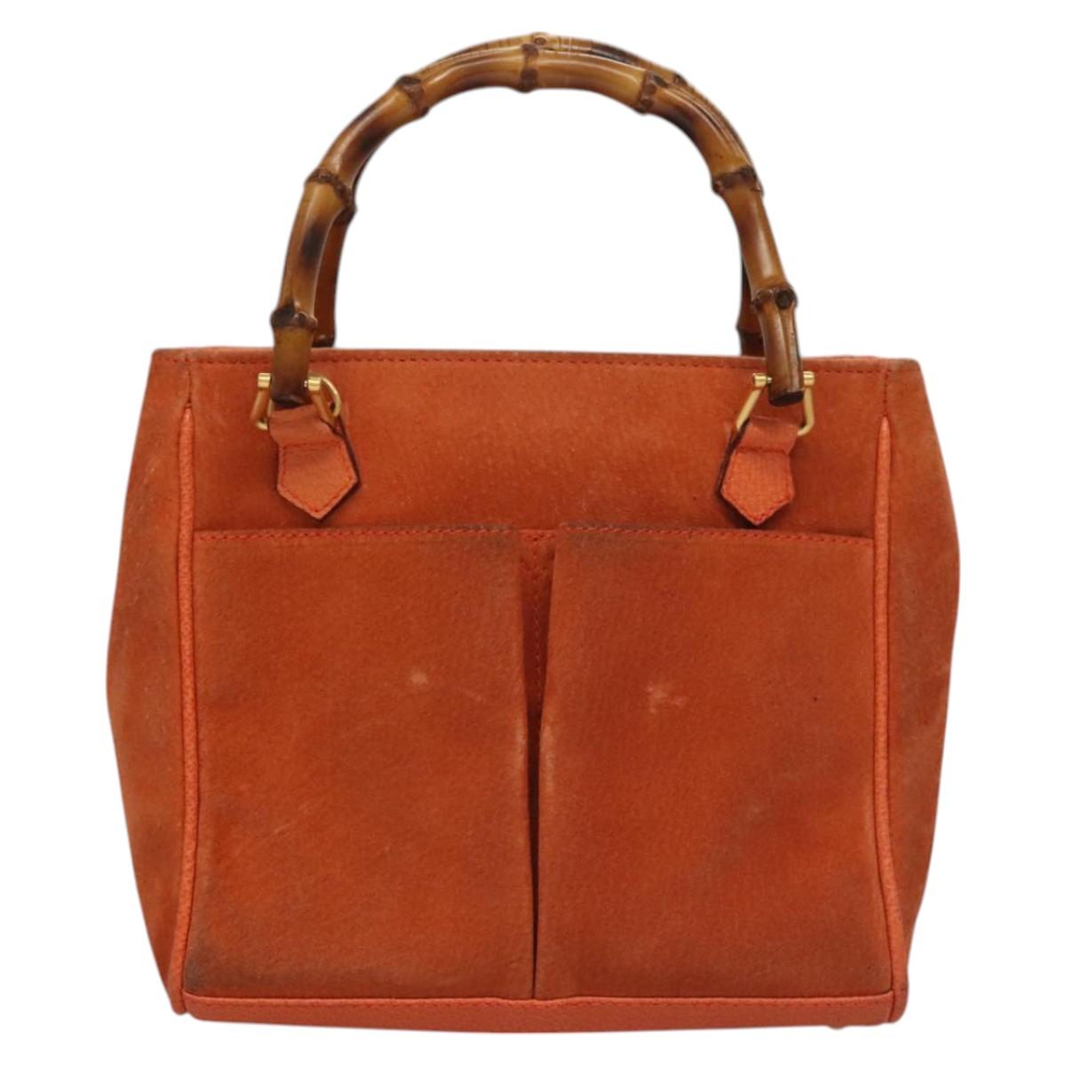 GUCCI Bamboo Hand Bag Suede 2way Orange Gold 000 123 0316 Auth 118353