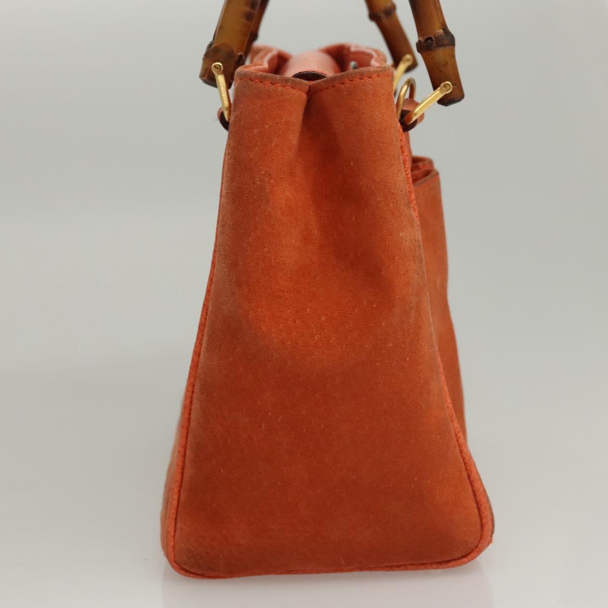 GUCCI Bamboo Hand Bag Suede 2way Orange Gold 000 123 0316 Auth 118353