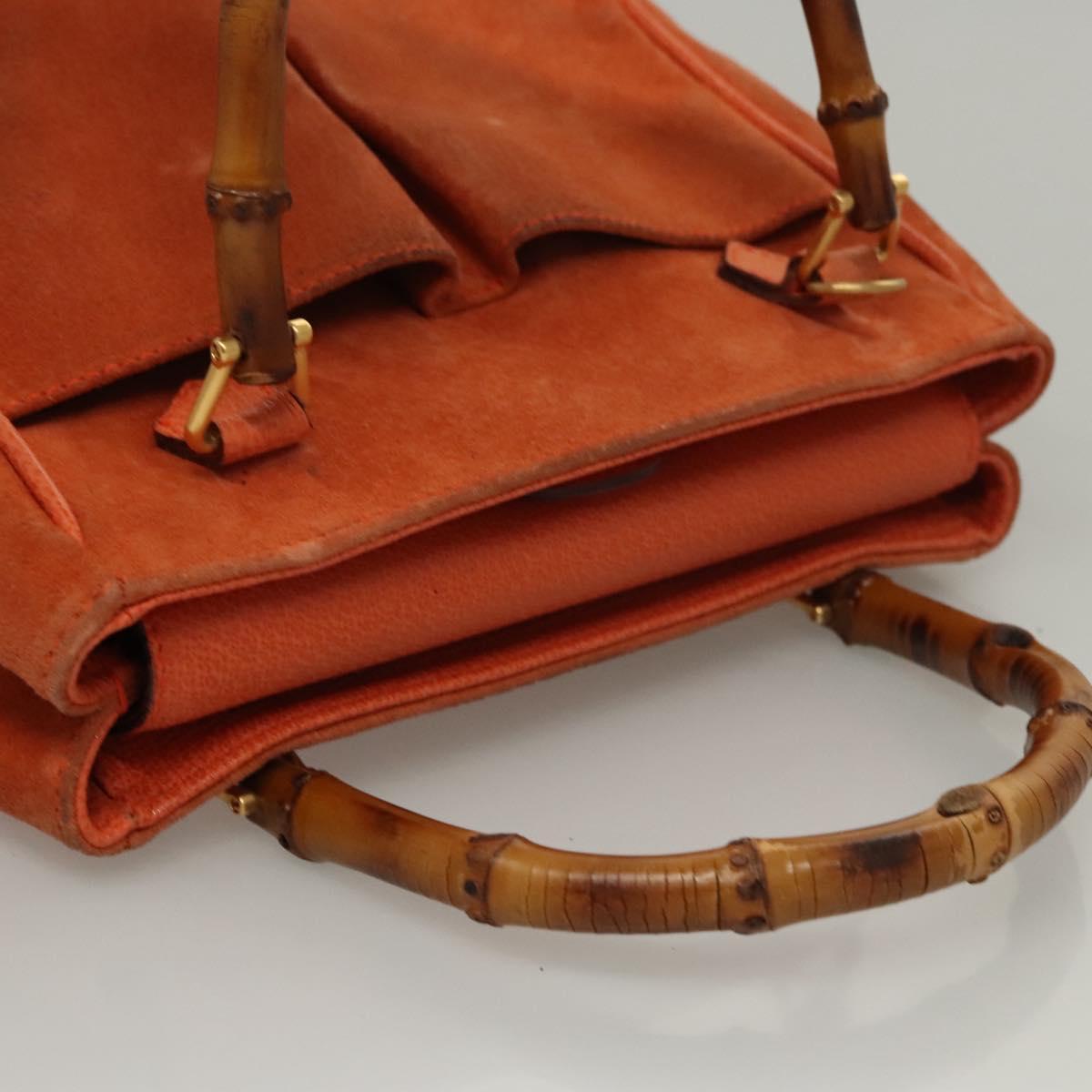 GUCCI Bamboo Hand Bag Suede 2way Orange Gold 000 123 0316 Auth 118353