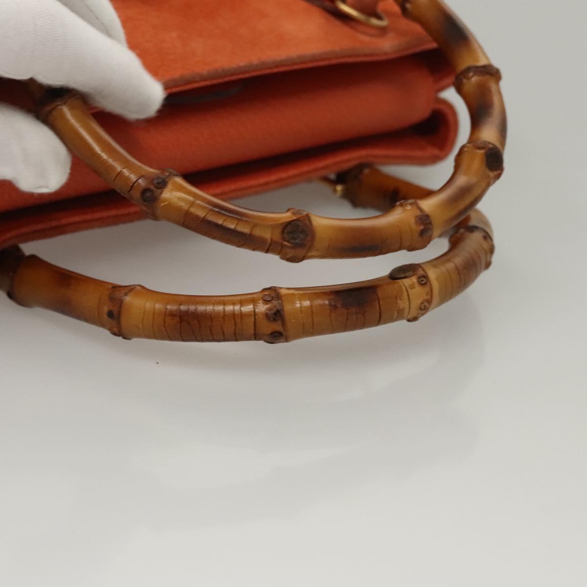 GUCCI Bamboo Hand Bag Suede 2way Orange Gold 000 123 0316 Auth 118353