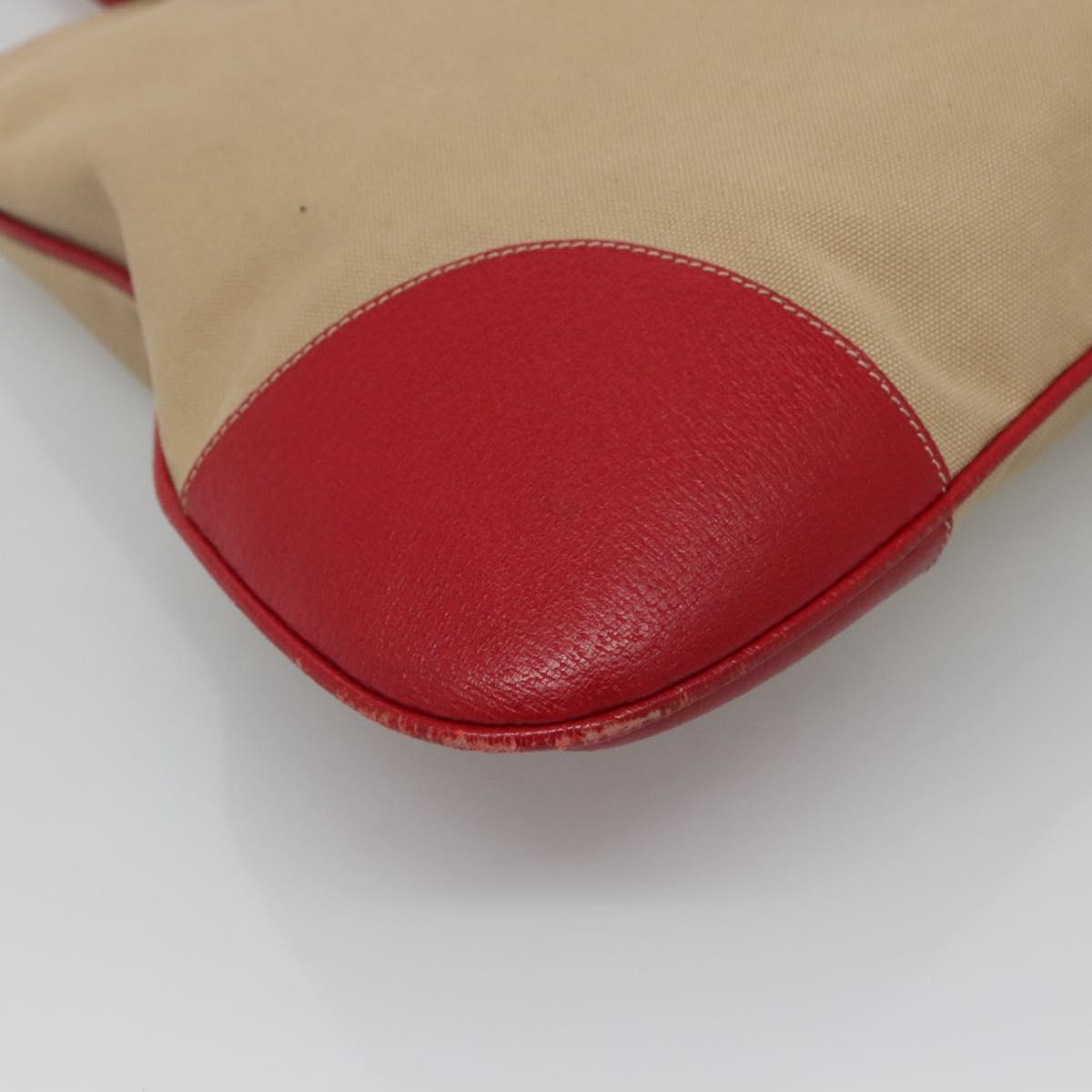 PRADA Hand Bag Canvas Beige Silver Auth 118360