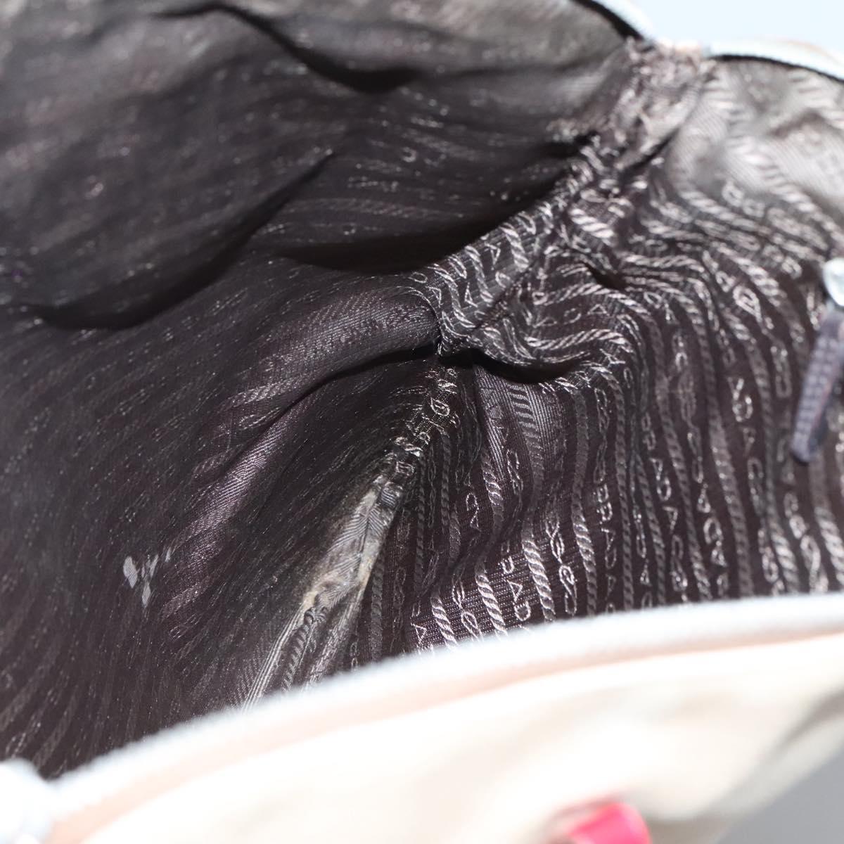 PRADA Hand Bag Canvas Beige Silver Auth 118360