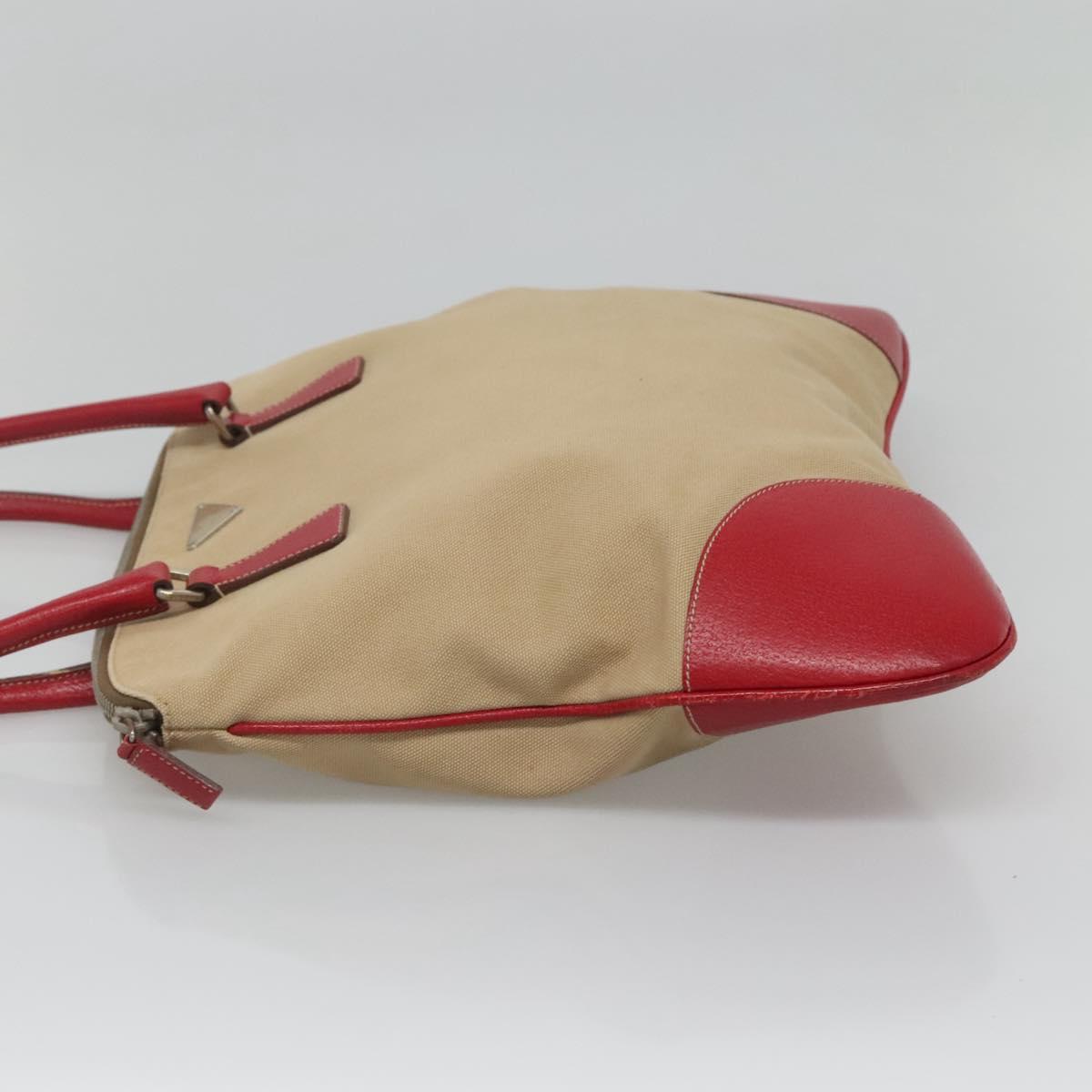 PRADA Hand Bag Canvas Beige Silver Auth 118360