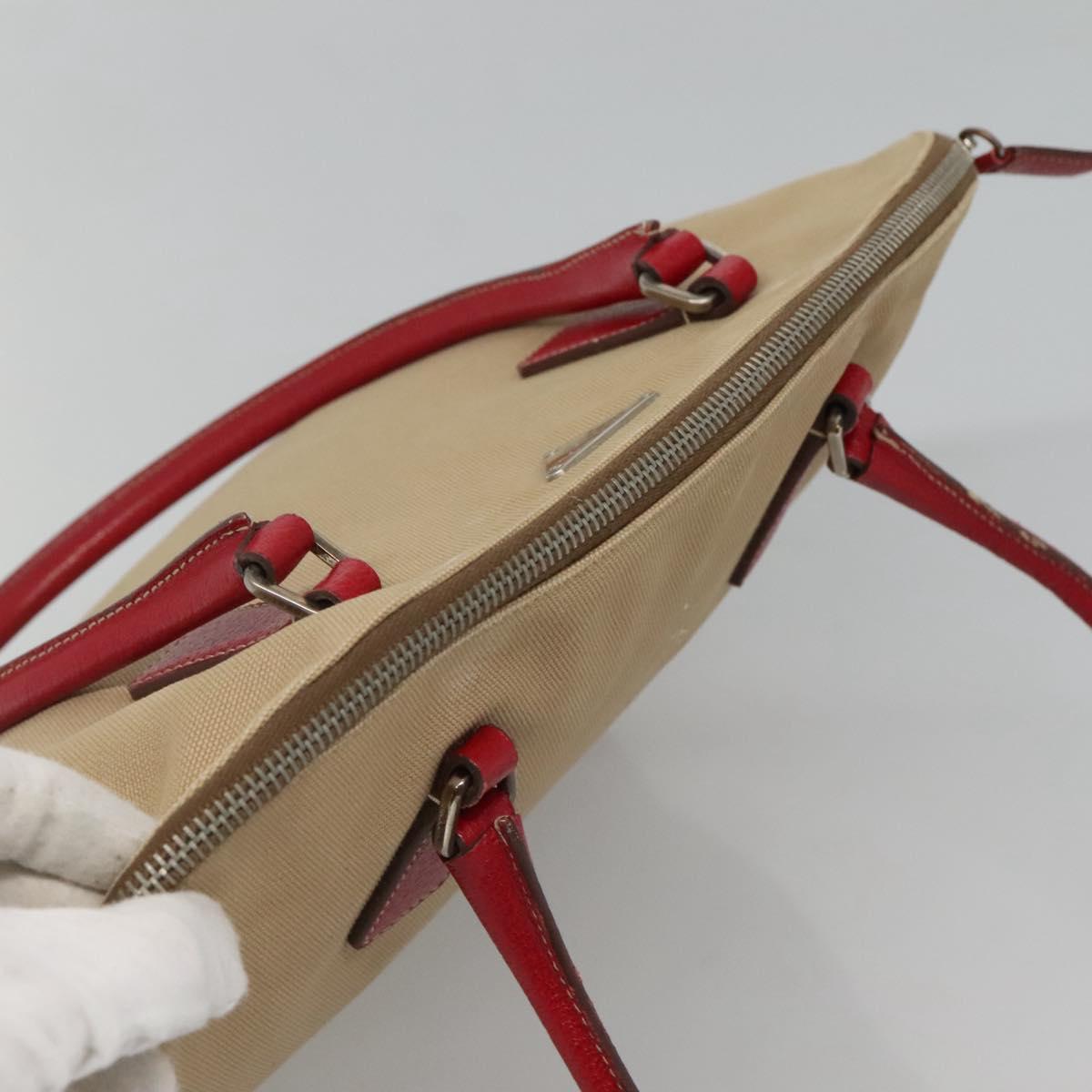 PRADA Hand Bag Canvas Beige Silver Auth 118360