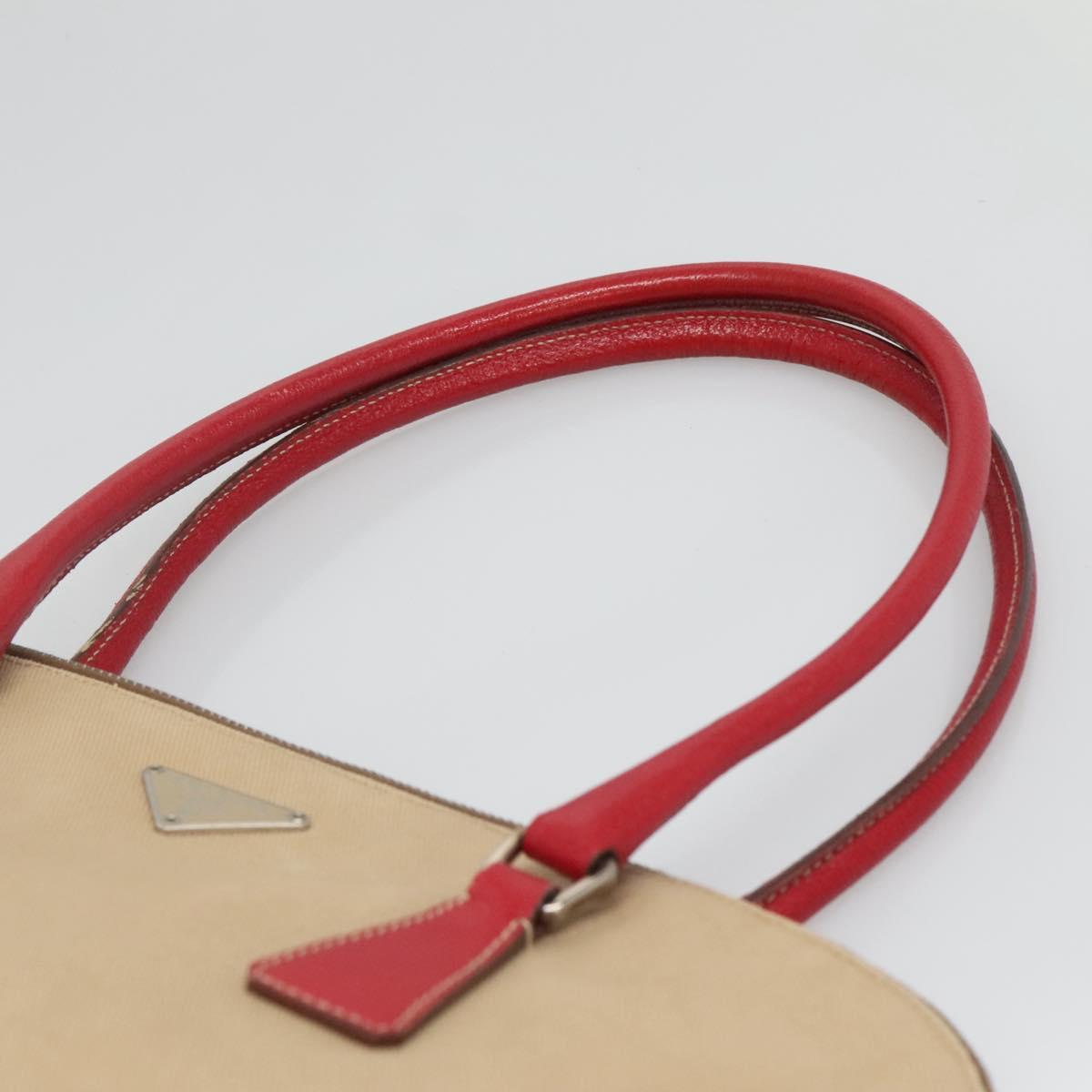 PRADA Hand Bag Canvas Beige Silver Auth 118360