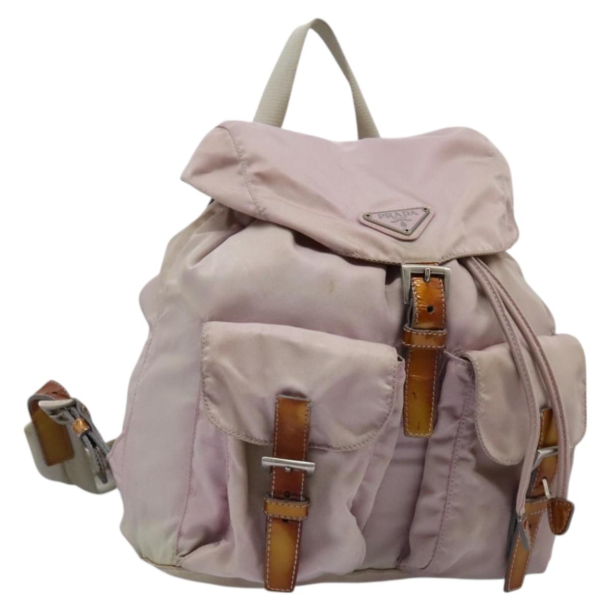 PRADA Hand Bag Nylon Pink Silver Auth 118365
