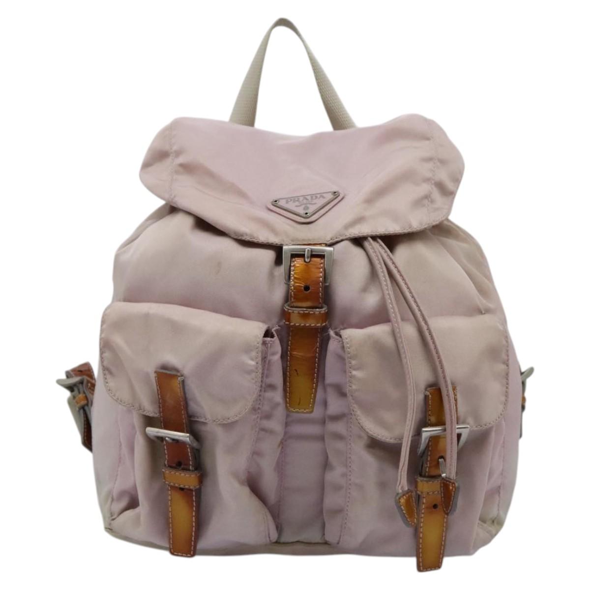 PRADA Hand Bag Nylon Pink Silver Auth 118365