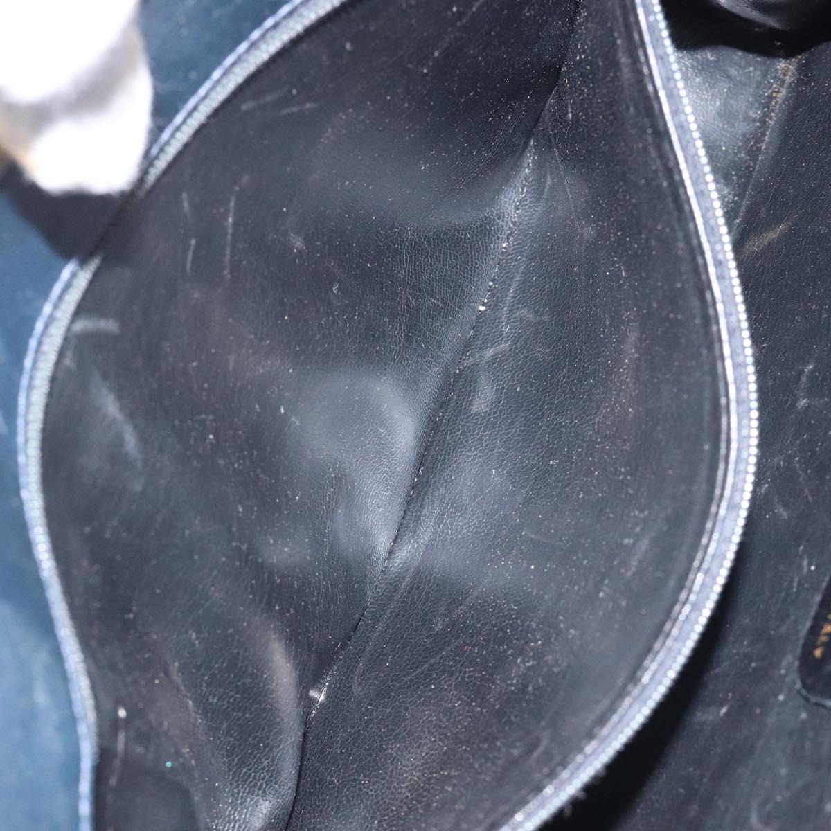 Salvatore Ferragamo Gancini Chain Shoulder Bag Leather Navy Gold Auth 118367