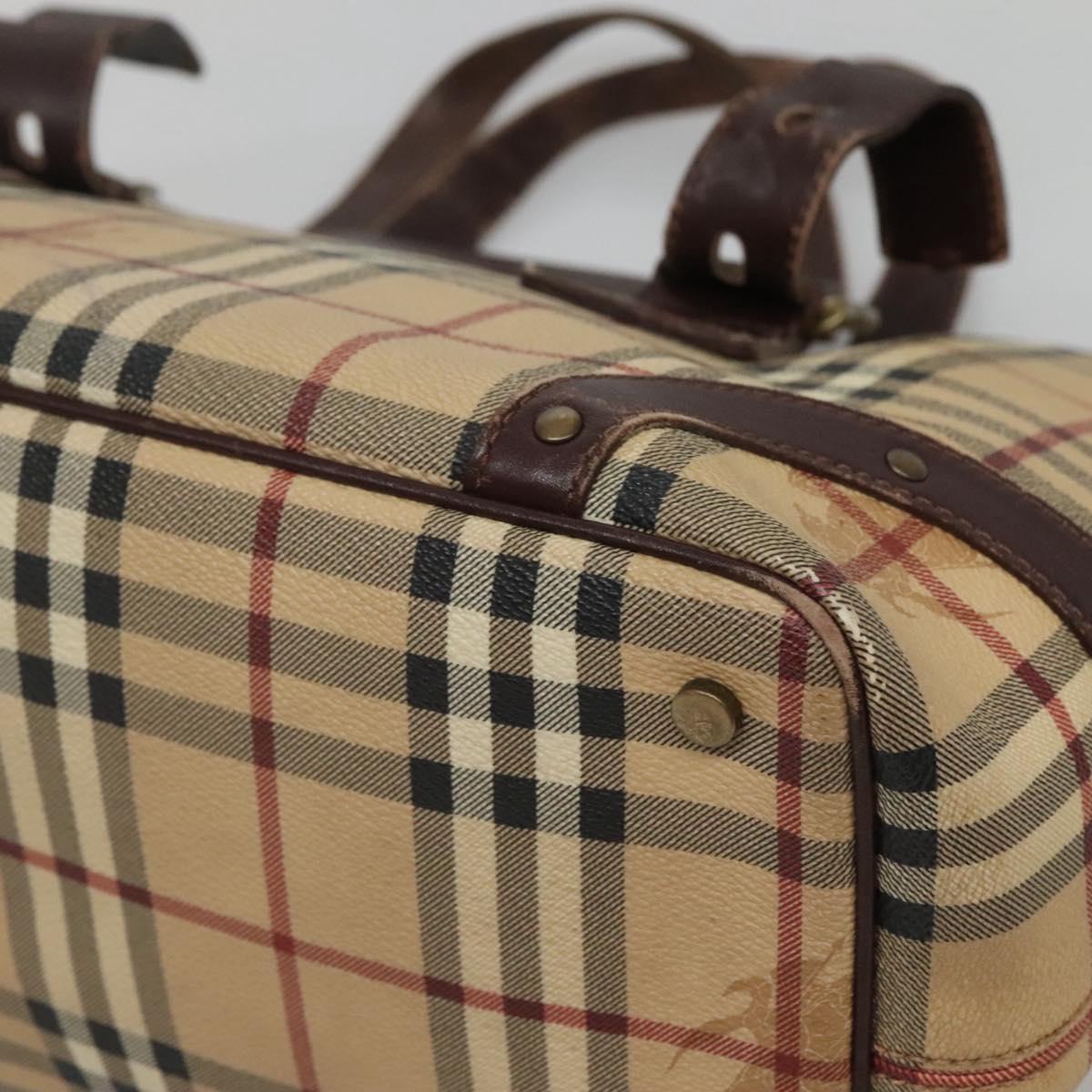 BURBERRY Nova Check Shoulder Bag PVC Beige Gold Auth 118369