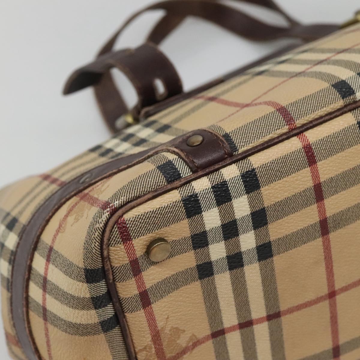 BURBERRY Nova Check Shoulder Bag PVC Beige Gold Auth 118369