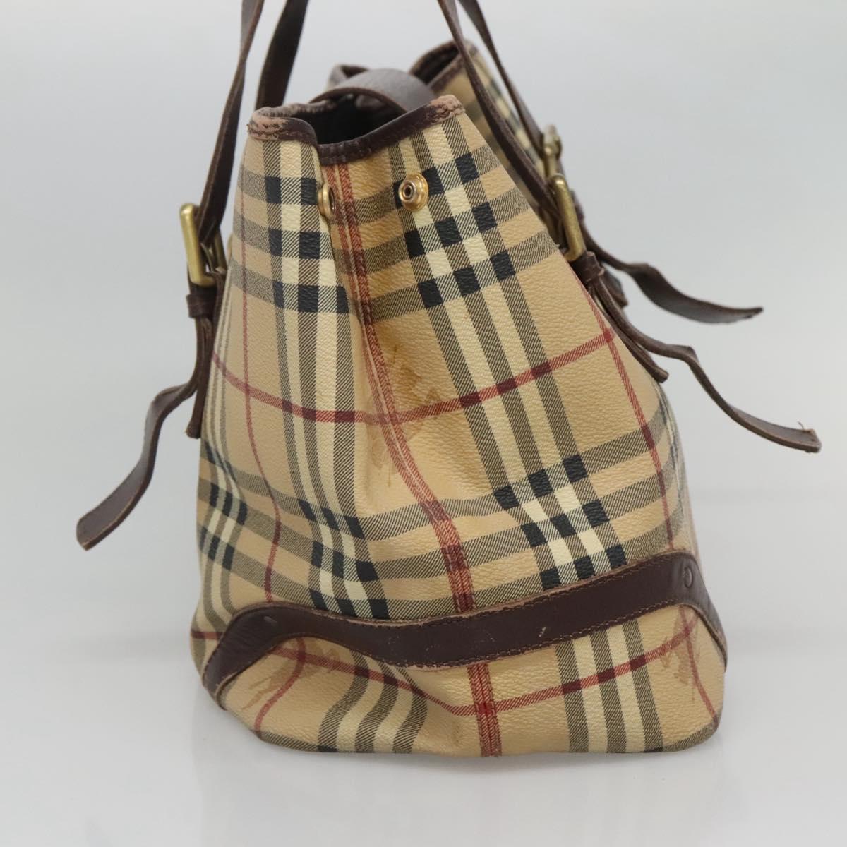 BURBERRY Nova Check Shoulder Bag PVC Beige Gold Auth 118369